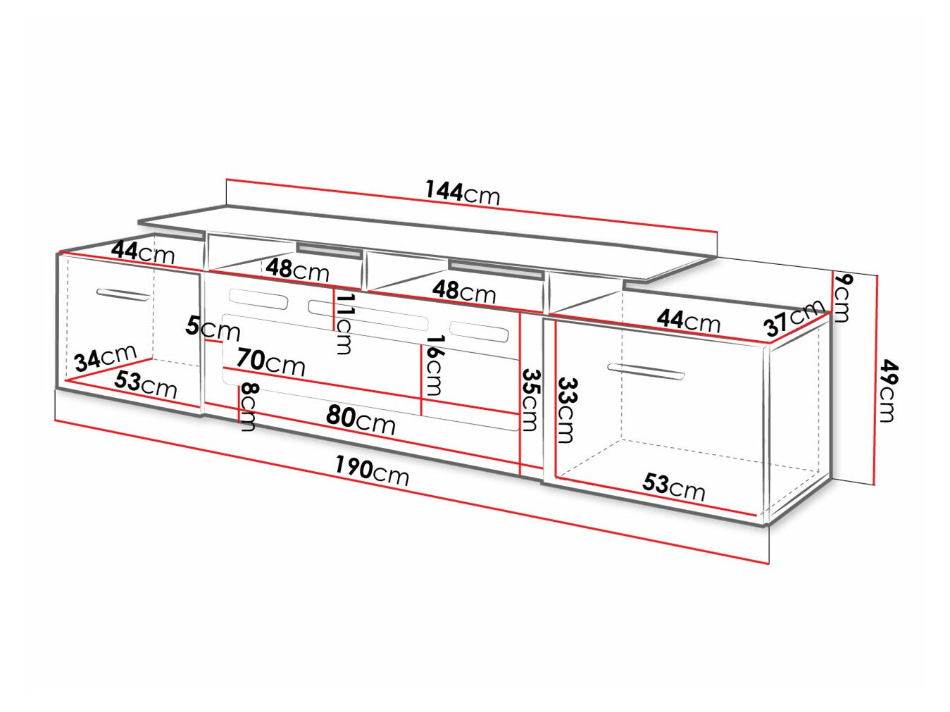 TV staliukas Numerus (Juoda + Blizgi juoda)