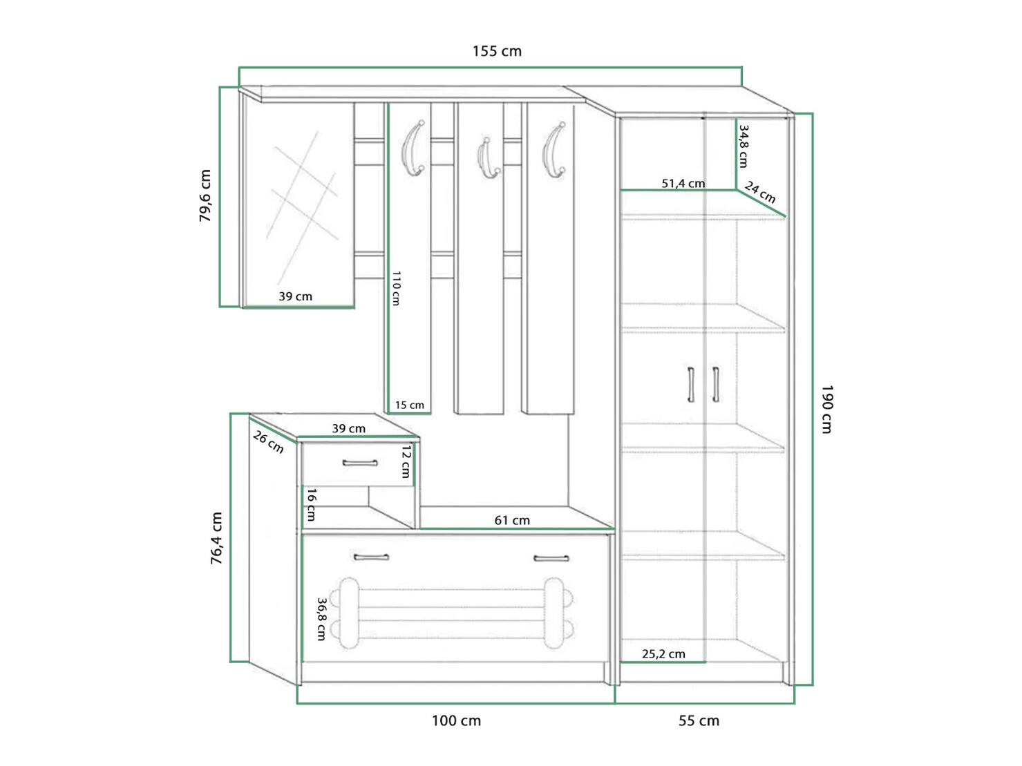 Prieškambario komplektas Gilroy 106 (Craft Tabaco ąžuolas + Kreminė)