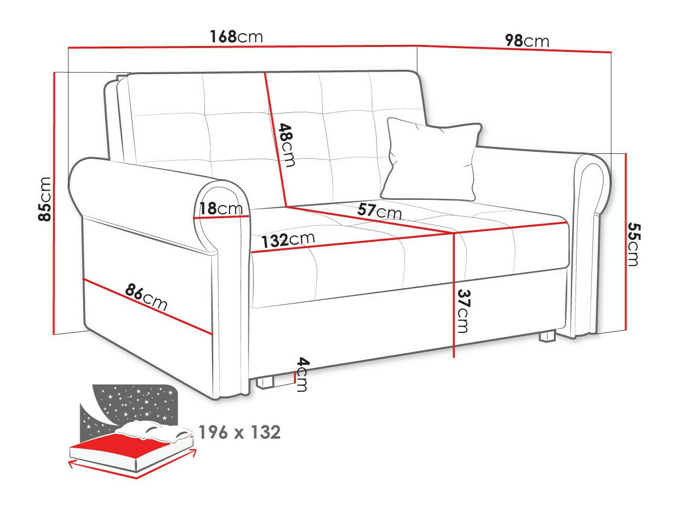 Sofa lova Columbus 129 (Mono 232)