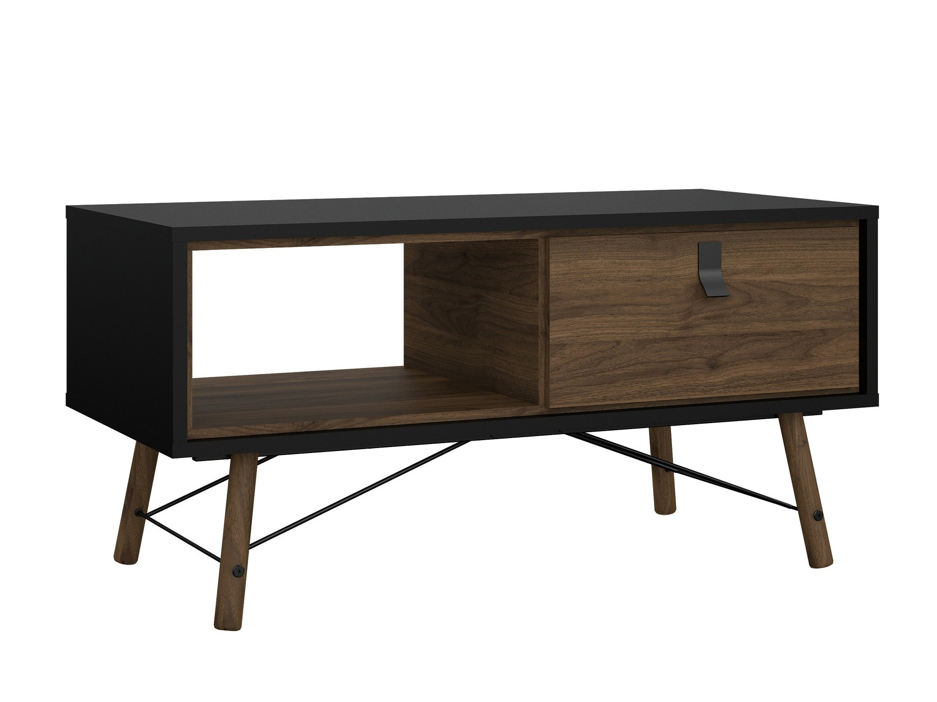 Žurnalinis staliukas Tustin V102 (Riešutas + Matinė juoda)