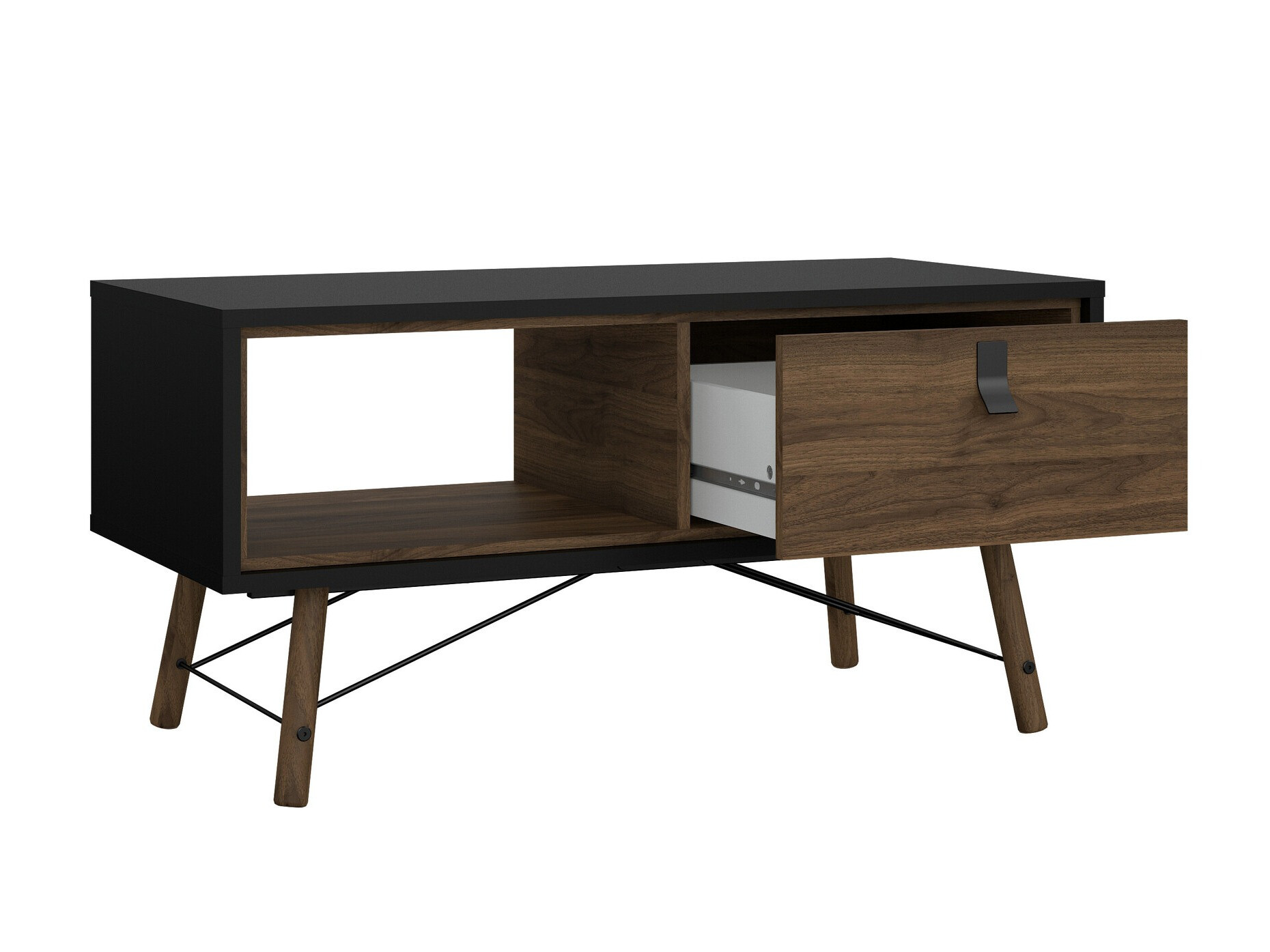 Žurnalinis staliukas Tustin V102 (Riešutas + Matinė juoda)