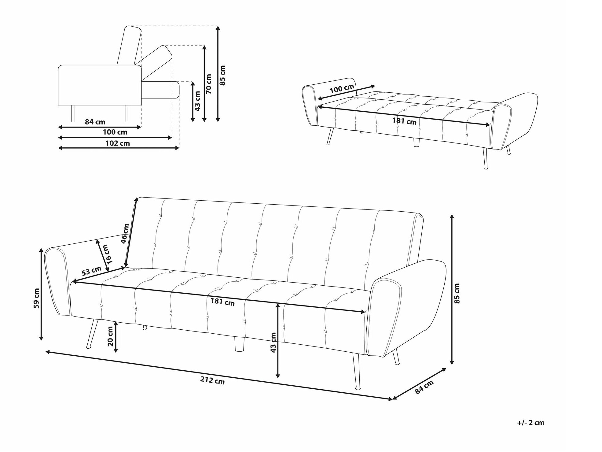 Sofa lova Berwyn 1560 (Mėlyna)