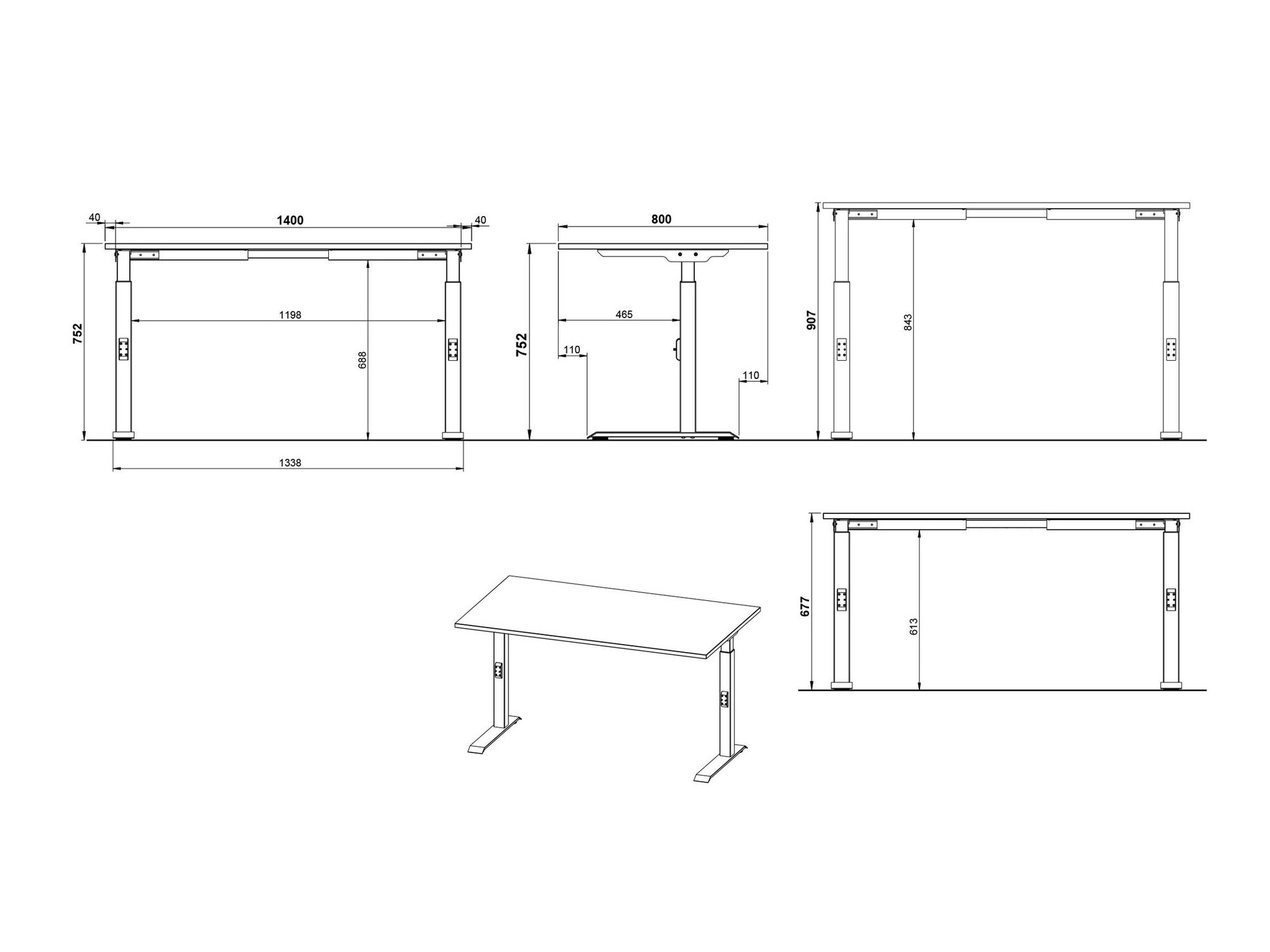 Darbo stalas Sacramento 419 (Grafitas + Balta)