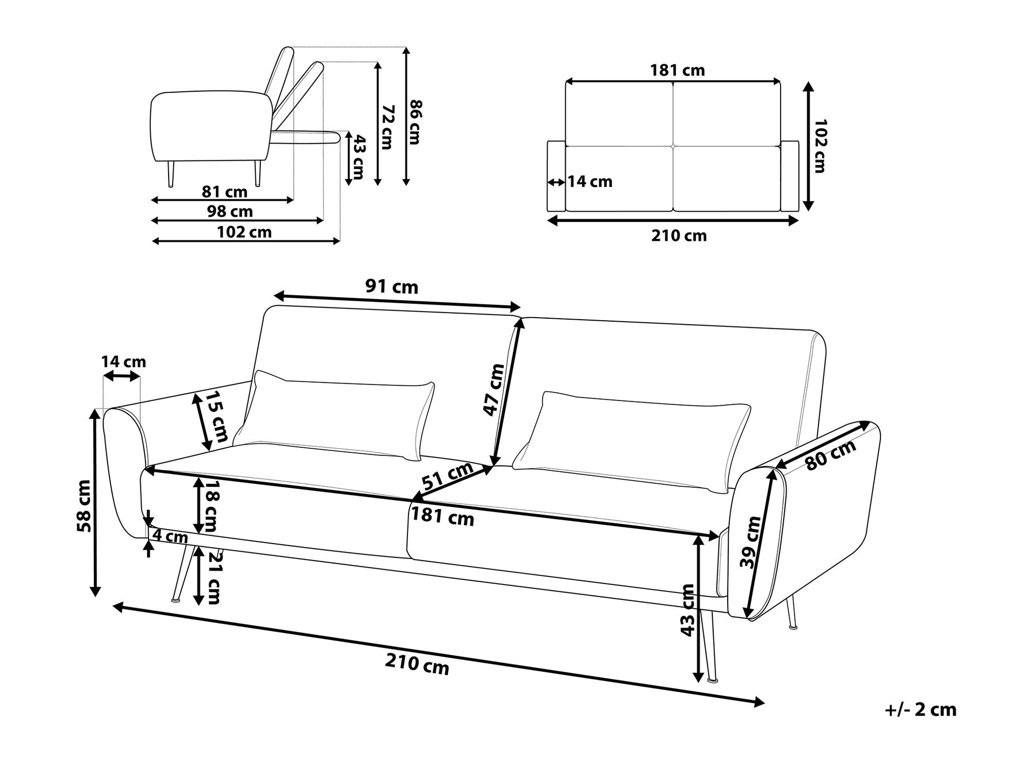 Sofa lova Berwyn 750 (Juoda)