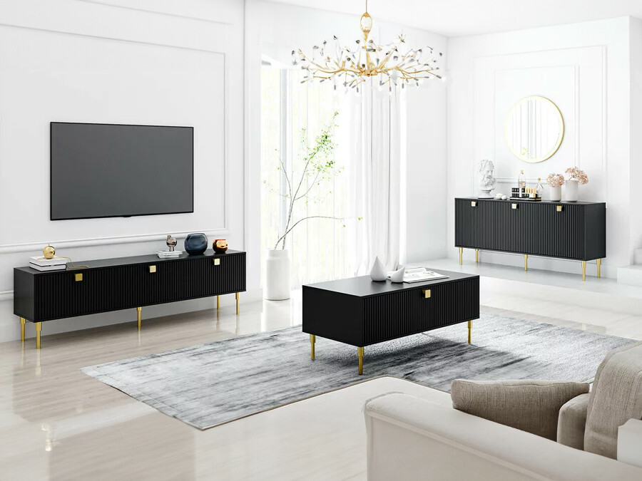 Svetainės komplektas Merced 124 (Juoda + Auksinė)