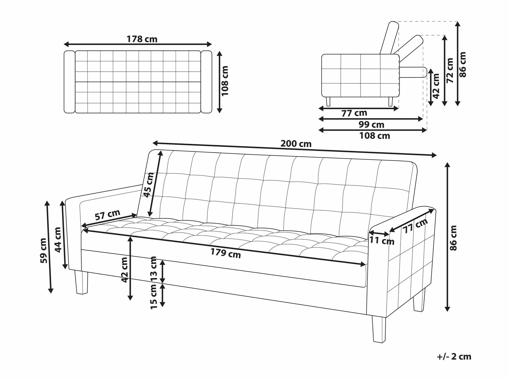 Sofa lova Berwyn 1591 (Tamsi pilka)