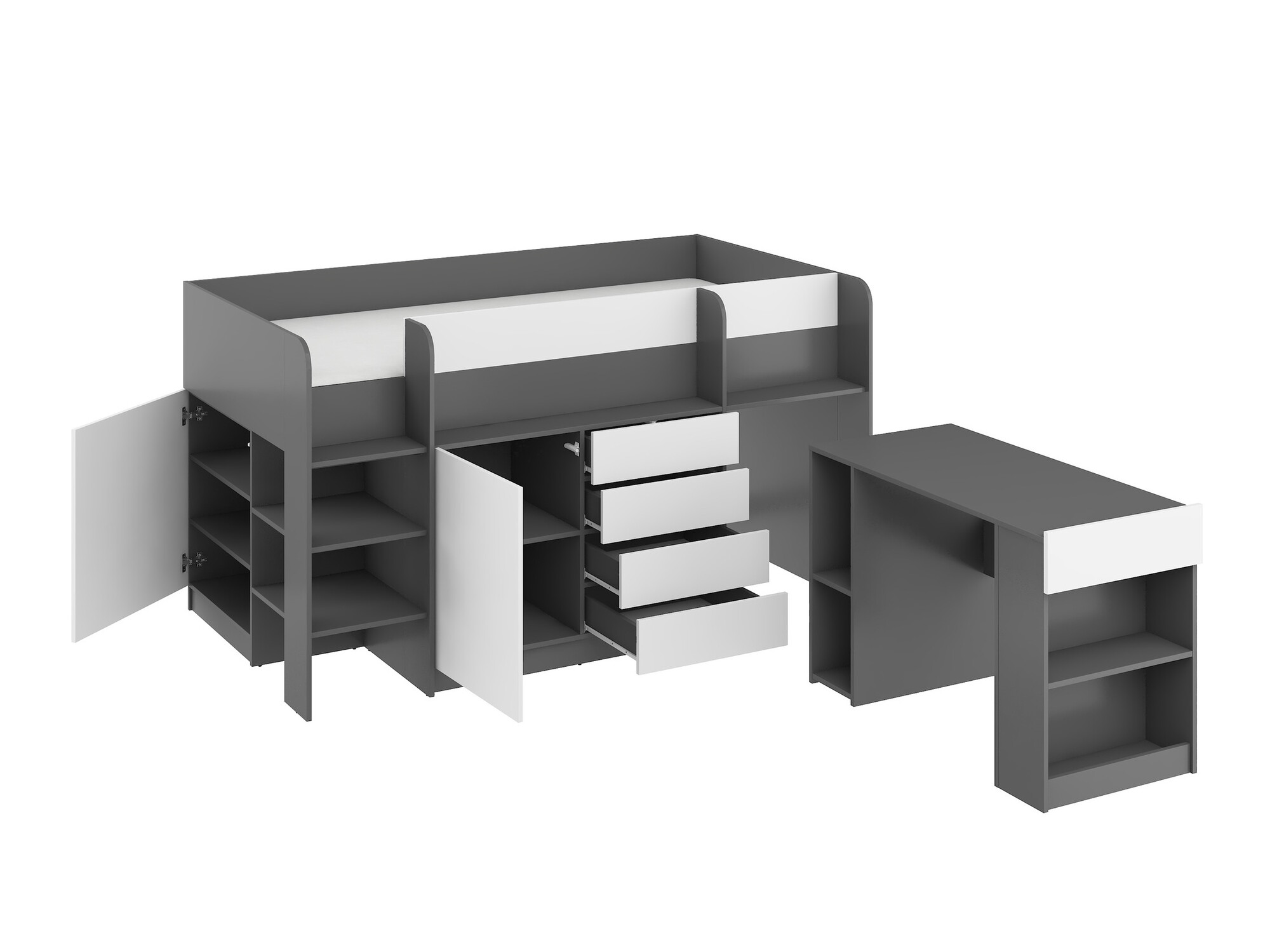 Aukšta lova Gilroy 116 (Grafitas + Balta)