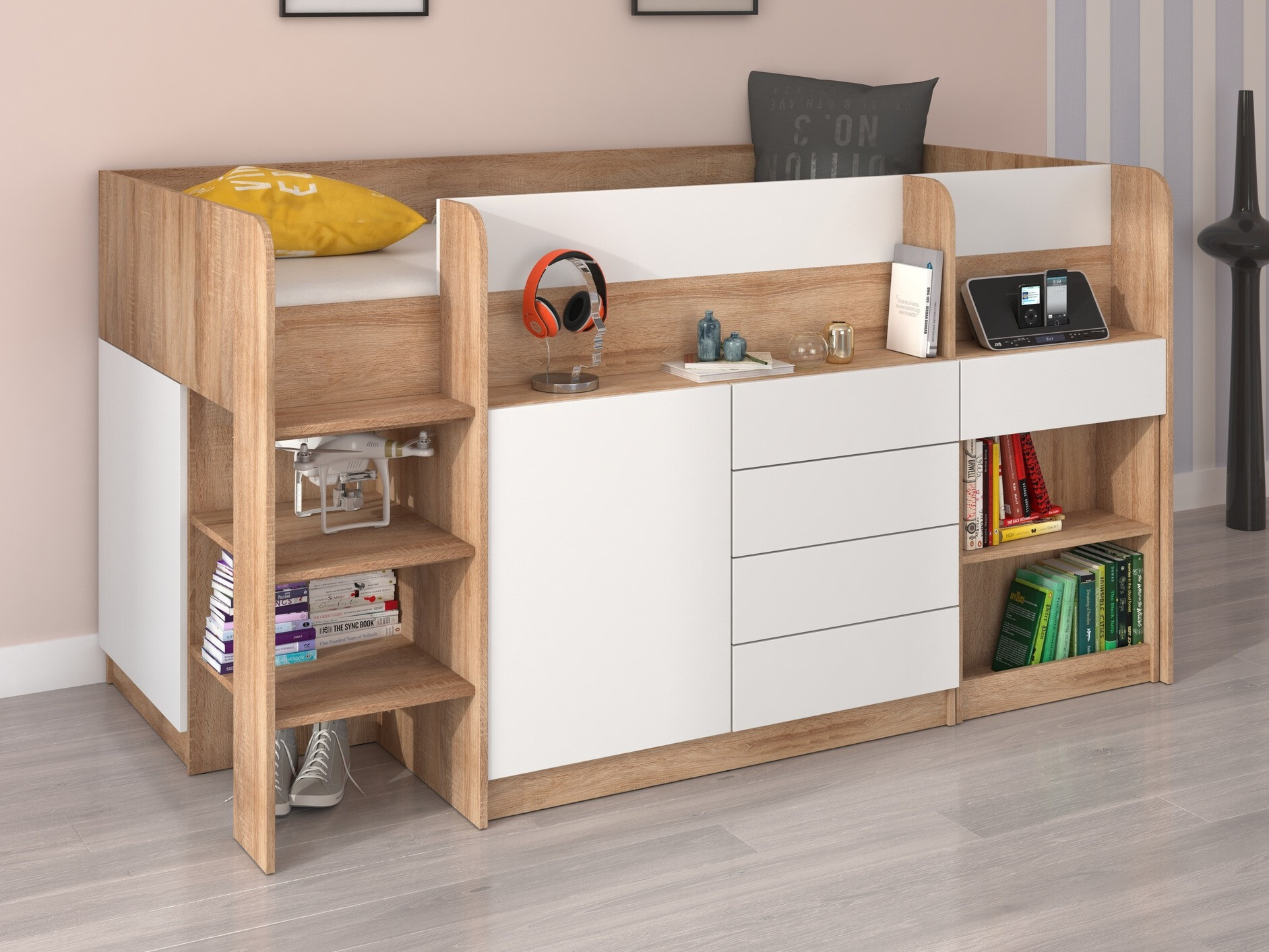 Aukšta lova Gilroy 116 (Sonomos ąžuolas + Balta)