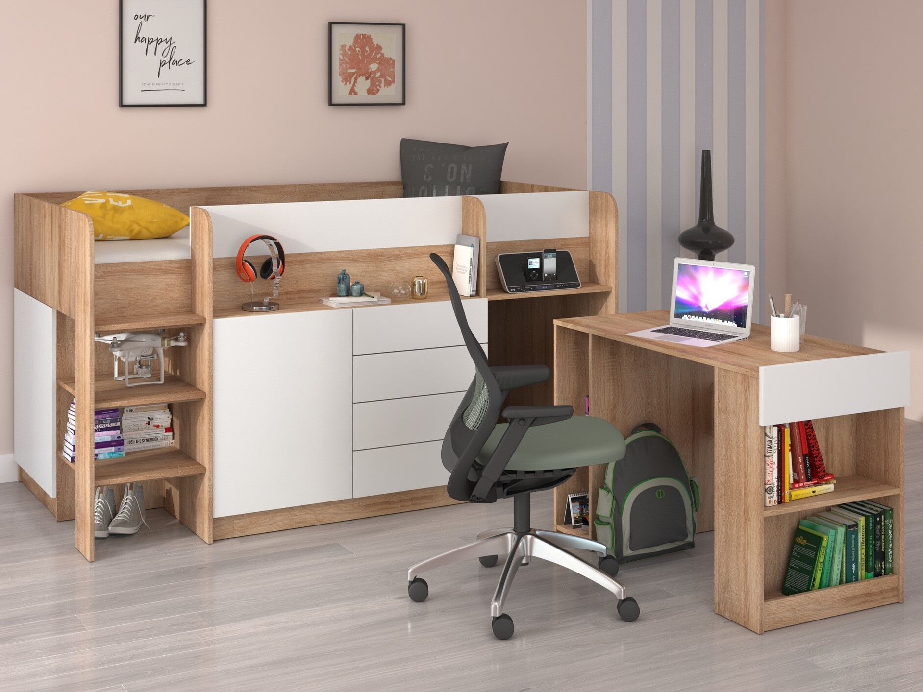 Aukšta lova Gilroy 116 (Sonomos ąžuolas + Balta)