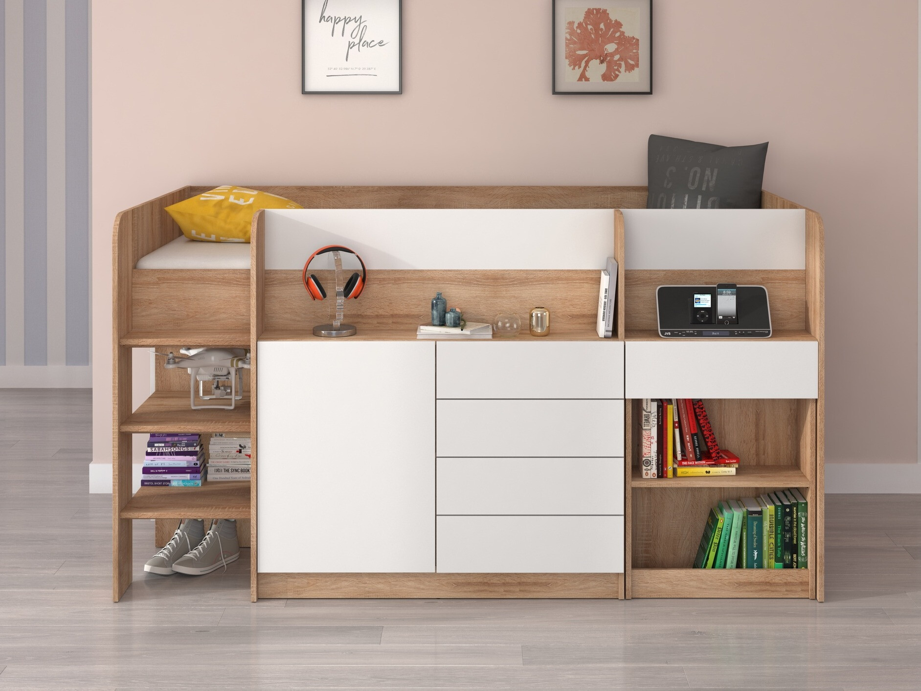 Aukšta lova Gilroy 116 (Sonomos ąžuolas + Balta)