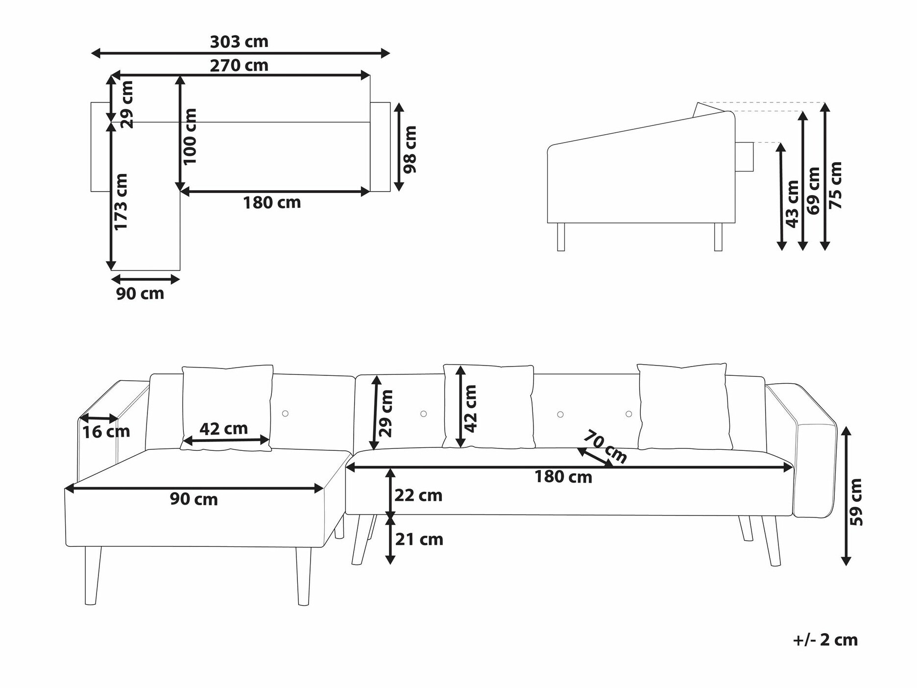 Minkštas kampas Berwyn 1645 (Mėlyna)