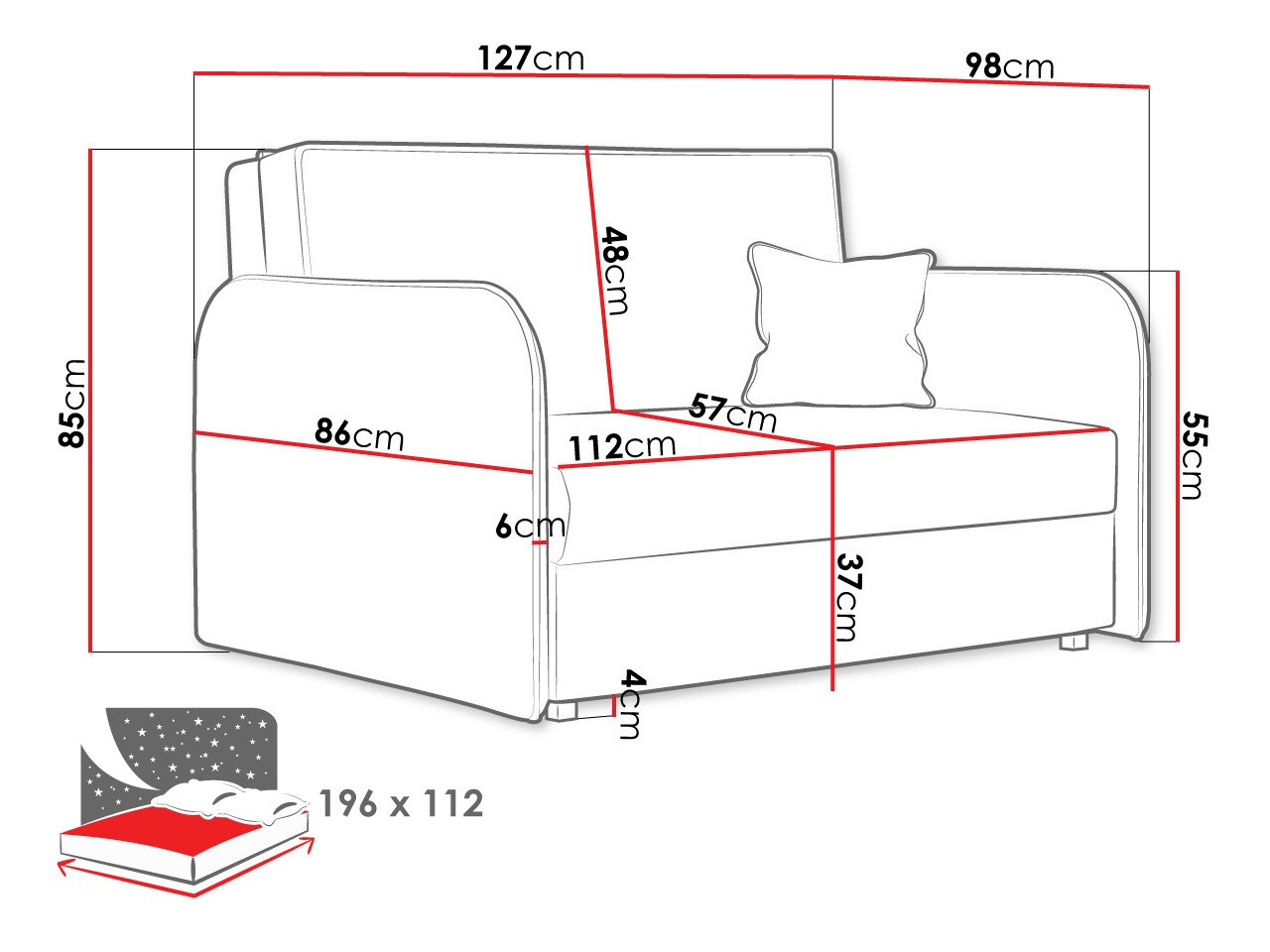 Sofa lova Columbus 124 (Mono 241)