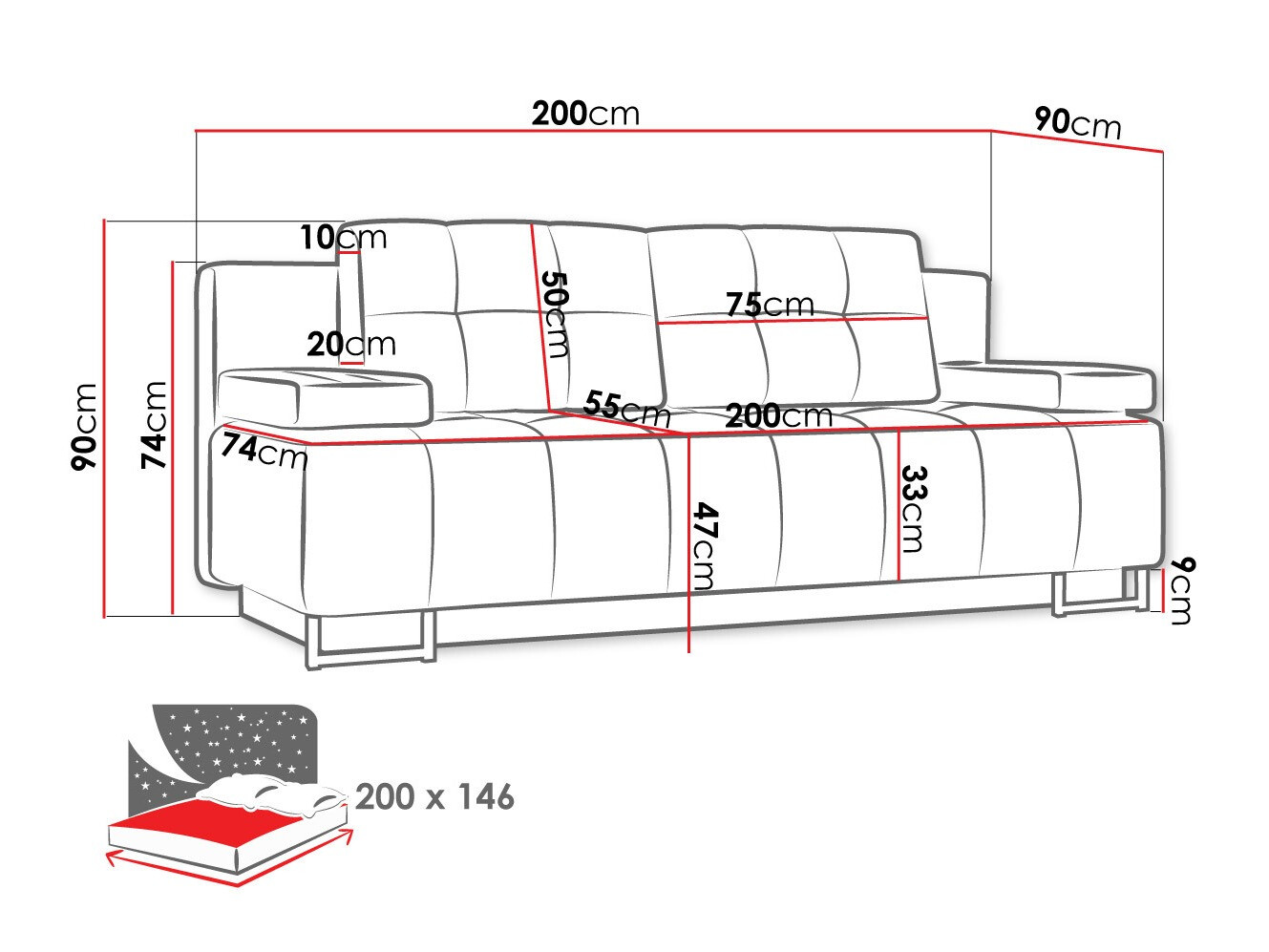 Sofa lova Columbus 151 (Lux 34)