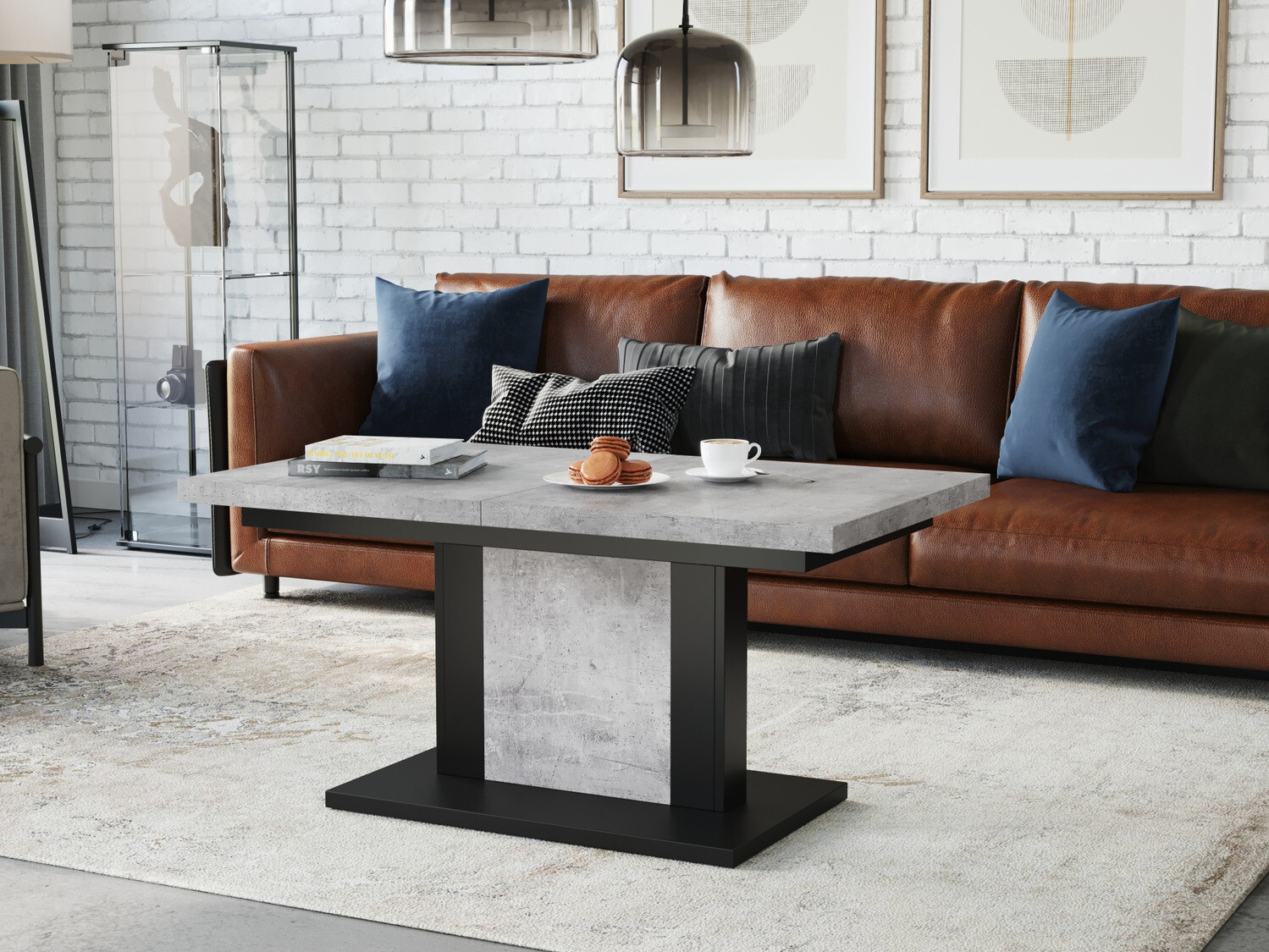 Žurnalinis staliukas transformeris Glendale 103 (Betonas + Juoda)