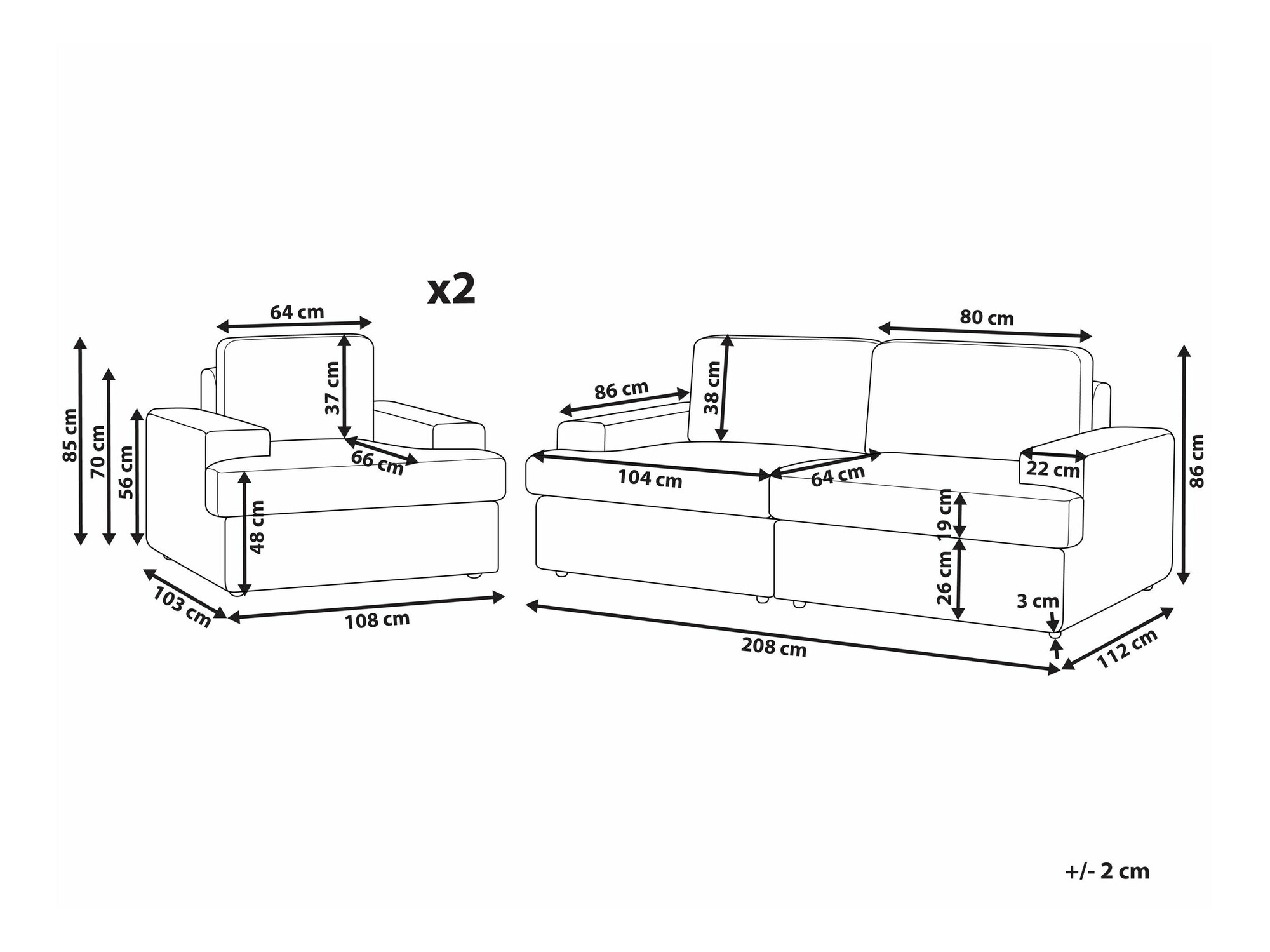 Minkštų baldų komplektas Berwyn 1693 (Šviesi pilka)