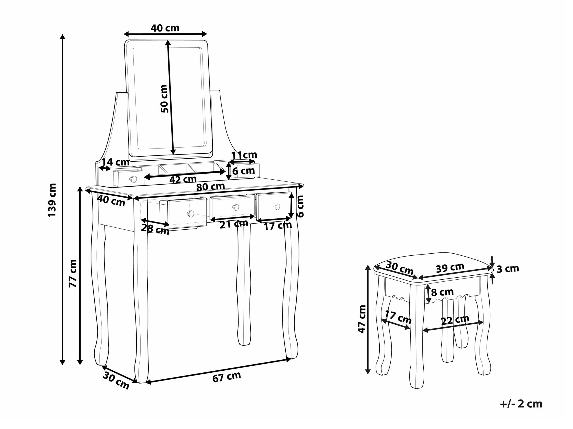 Makiažo staliukas Berwyn 1702