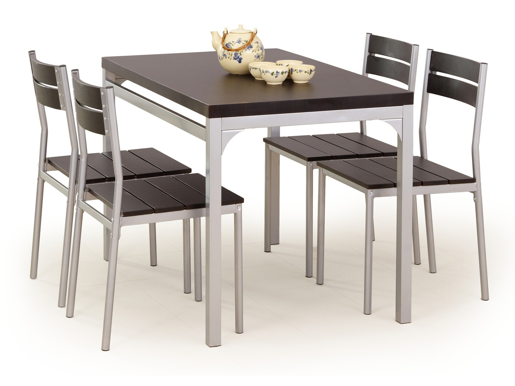 Virtuvės valgomojo komplektai su rudu stalu