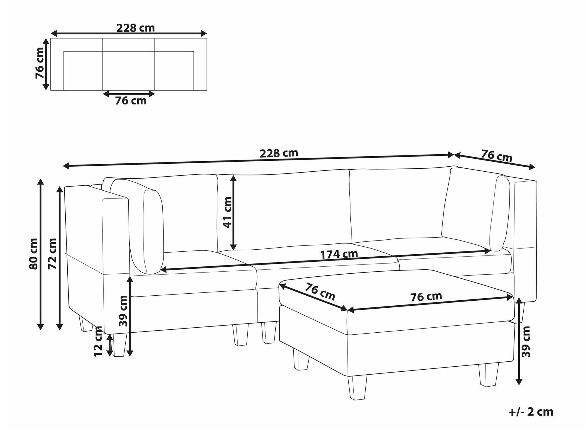 Modulinė sofa Elbmeli 100 (Juoda)