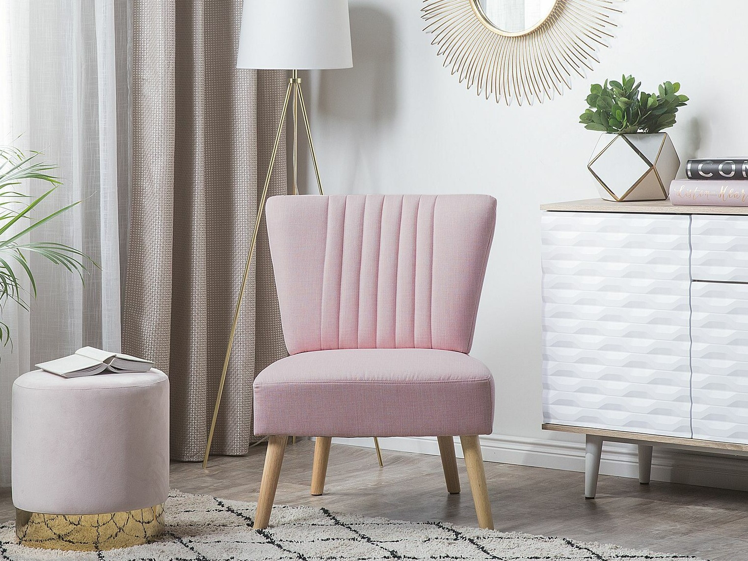 Fotelis Berwyn 1131 (Rožinė + Šviesus medis)
