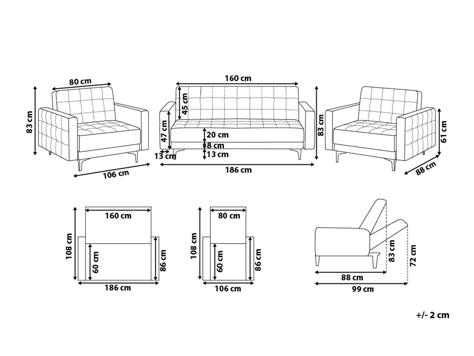 Minkštų baldų komplektas Felvena 113 (Juoda)