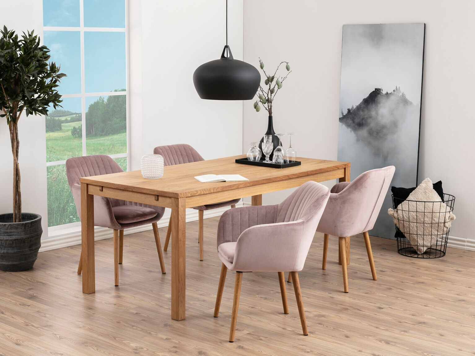 Valgomojo komplektas Norsica Daltea 114 (Dusty rožinė + Šviesus medis)