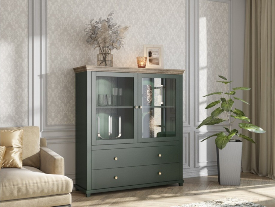 Komoda Tolnue 105 (Tamsi žalia + Ąžuolas lefkas)