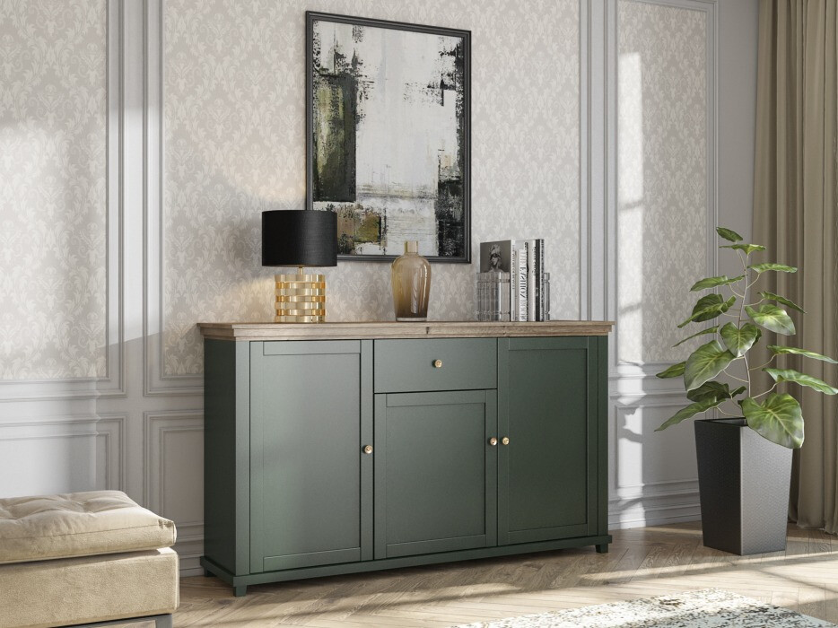 Komoda Tolnue 106 (Tamsi žalia + Ąžuolas lefkas)