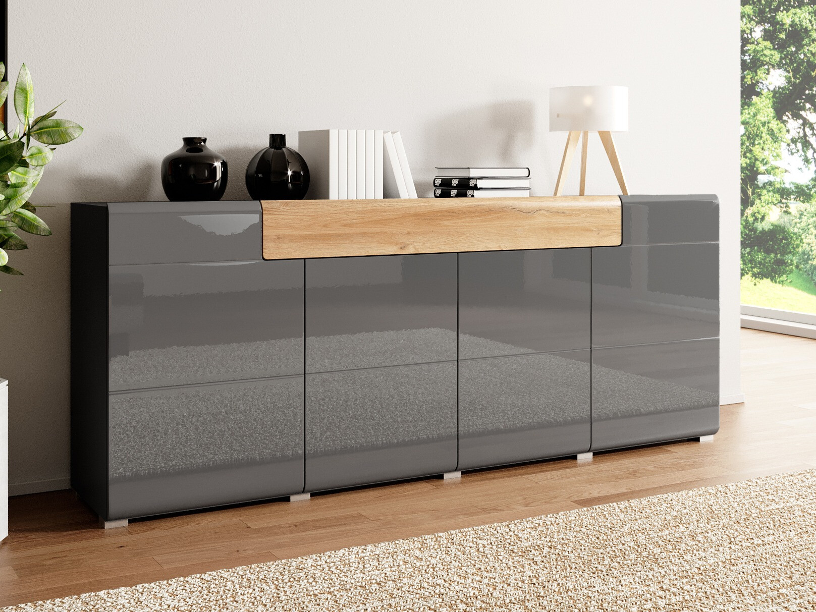 Komoda Torsone 102 (Antracitas + Gloss antracitas + Grandson ąžuolas)