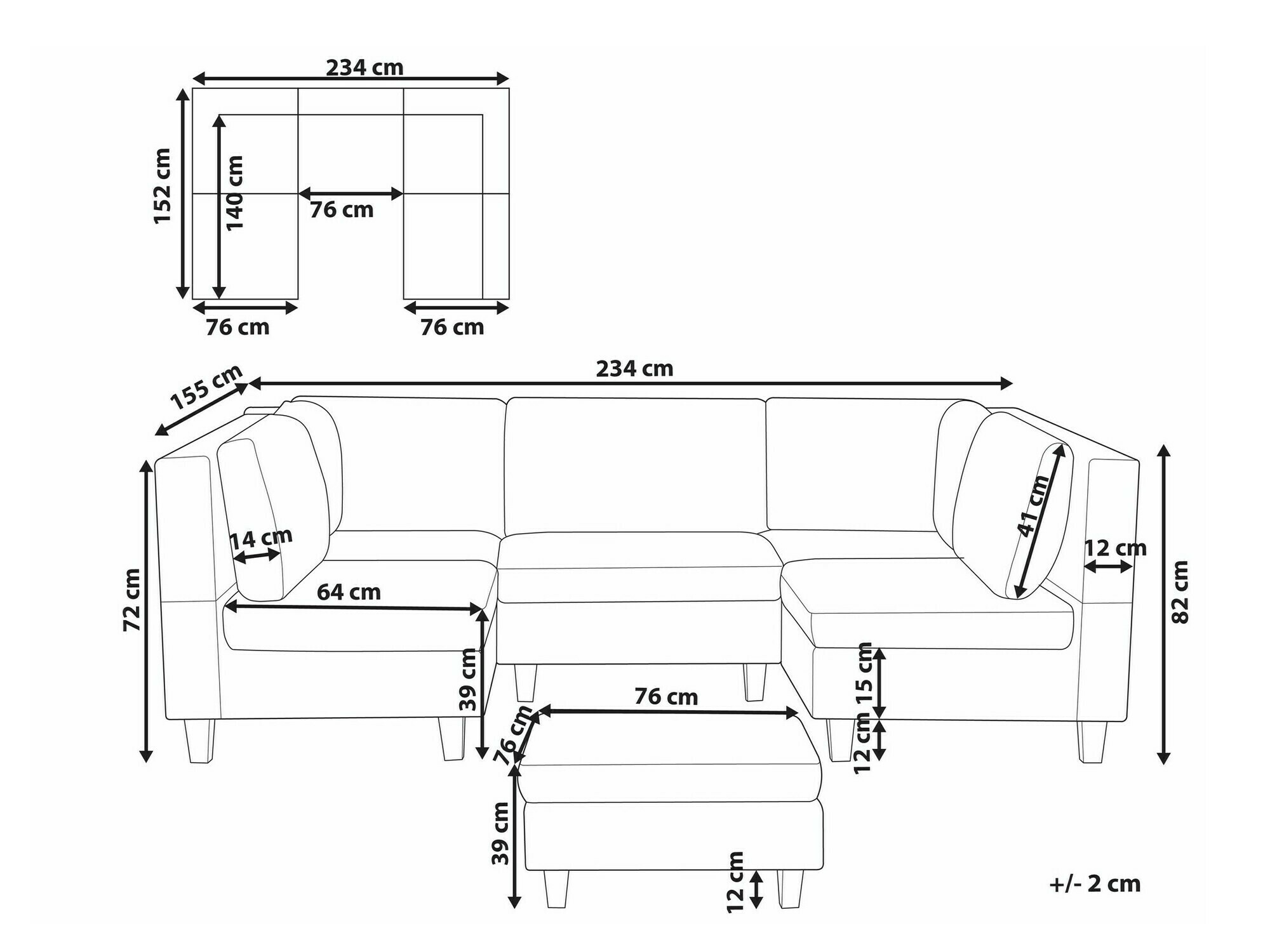 Modulinis minkštas kampas Elbmeli 104 (Tamsi pilka)