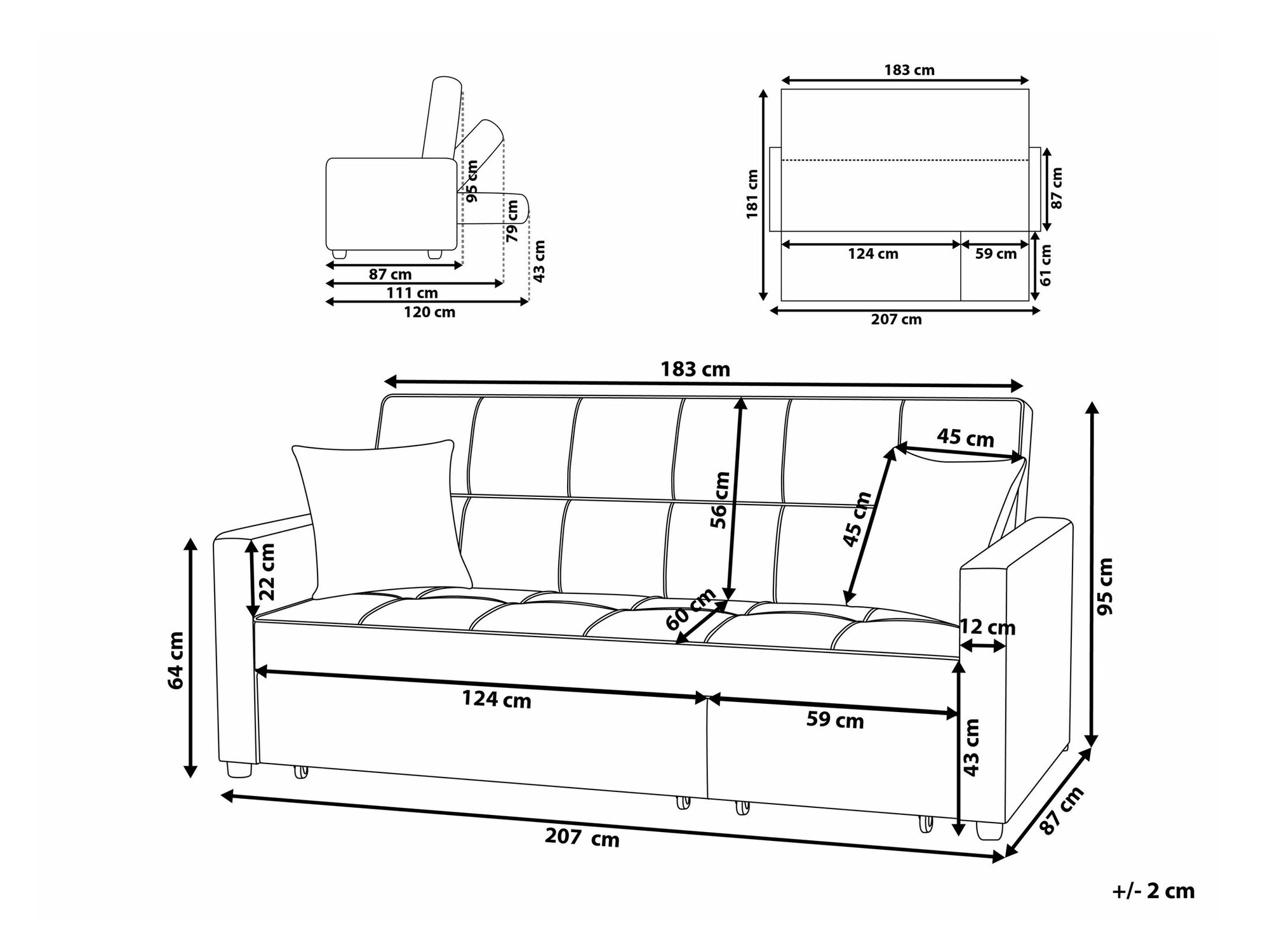 Sofa lova Berwyn 1774 (Juoda)