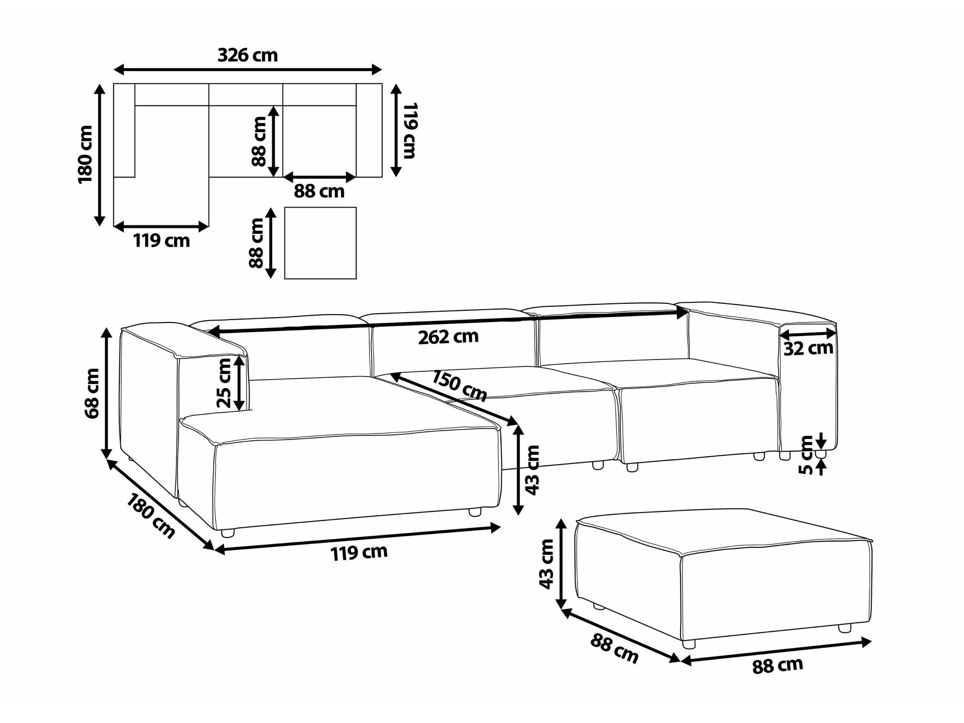 Modulinis minkštas kampas Enofloi 105 (Smėlinė)