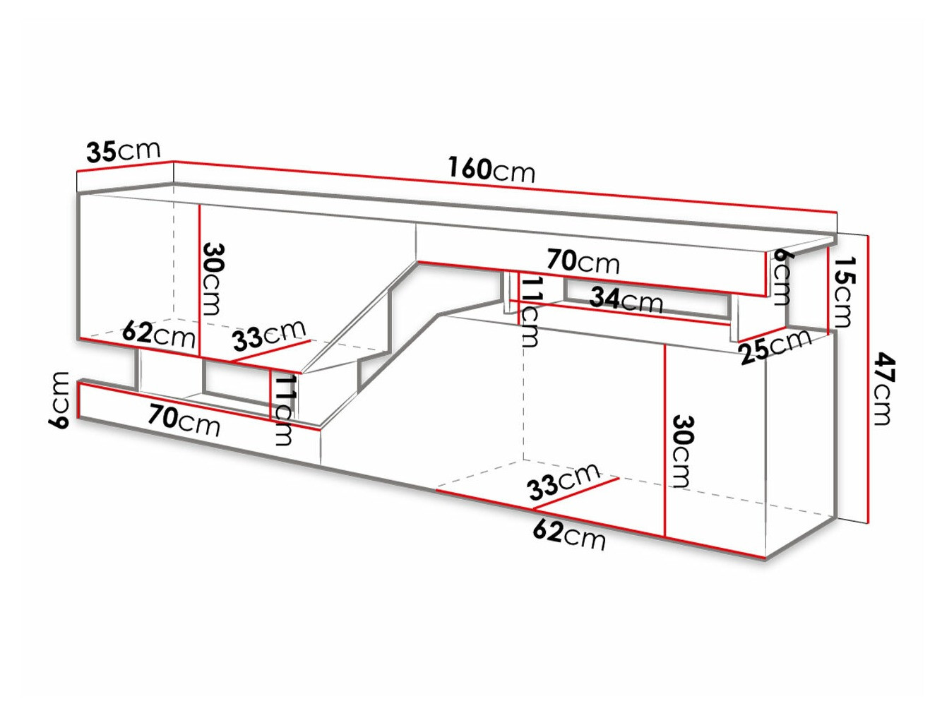 TV staliukas Comfivo Daldune (Balta + Votan ąžuolas)