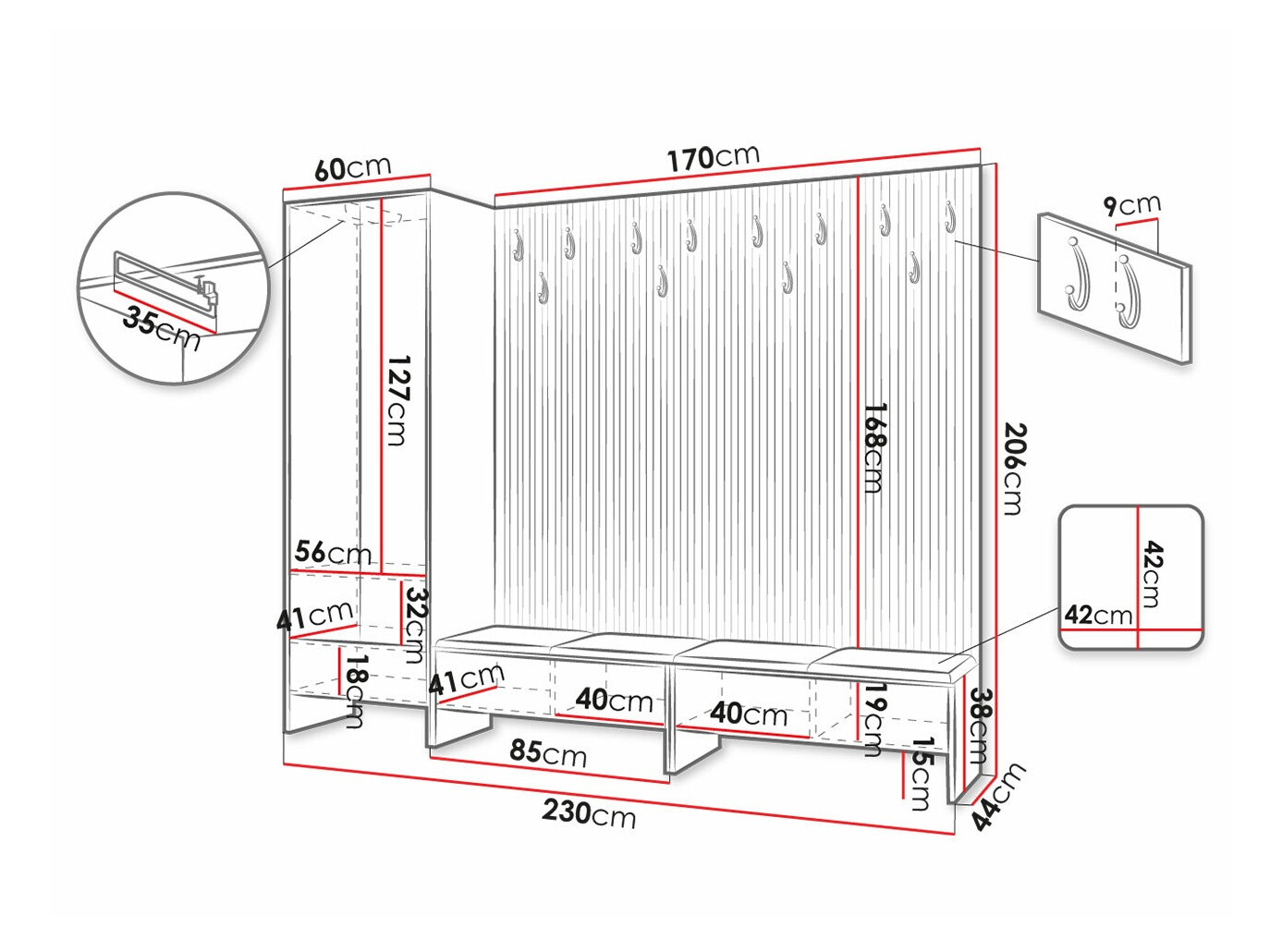 Prieškambario komplektas Donio VI (Artisan ąžuolas + Manila 02)