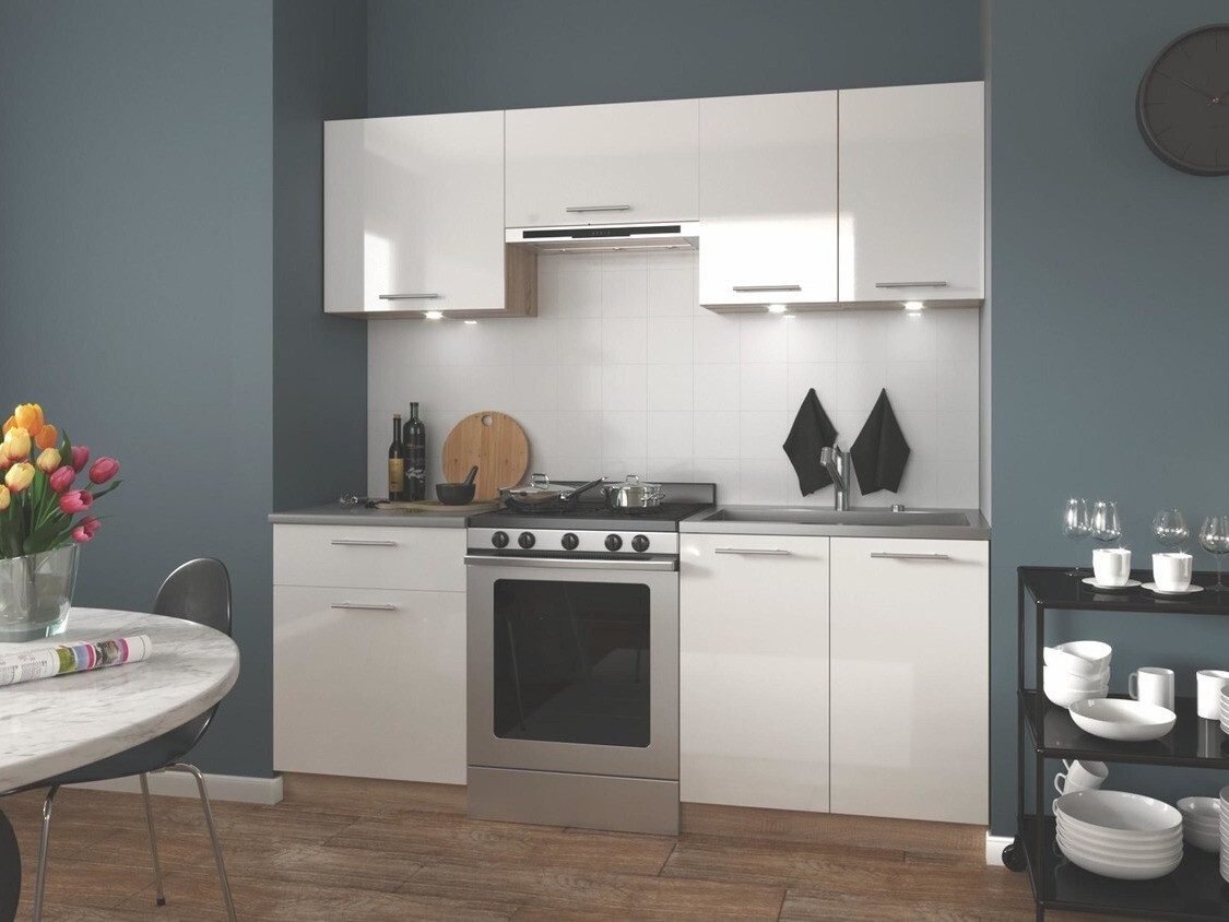 Virtuvės komplektas Houston 857 (Blizgi balta + Sonomos ąžuolas)