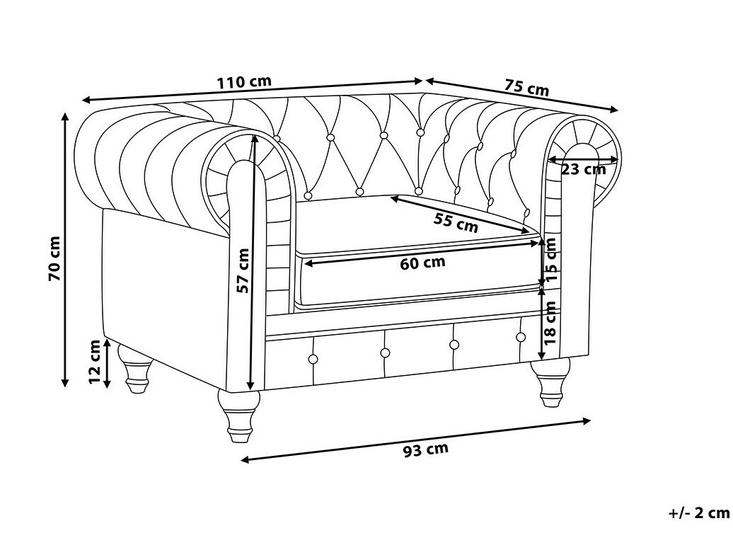 Chesterfield fotelis Cirdoro 102 (Grafitas)