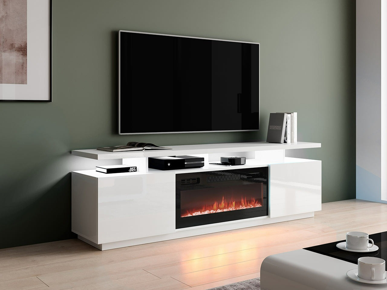 TV staliukas Figura I (Balta + Blizgi balta)