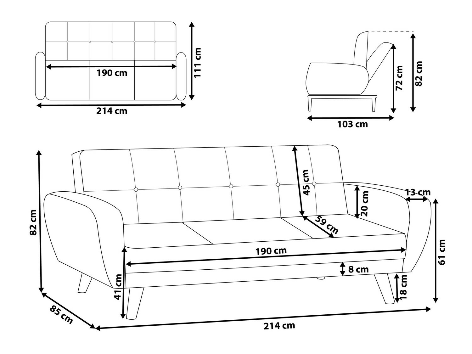 Sofa lova Etlivi 102 (Pilka)