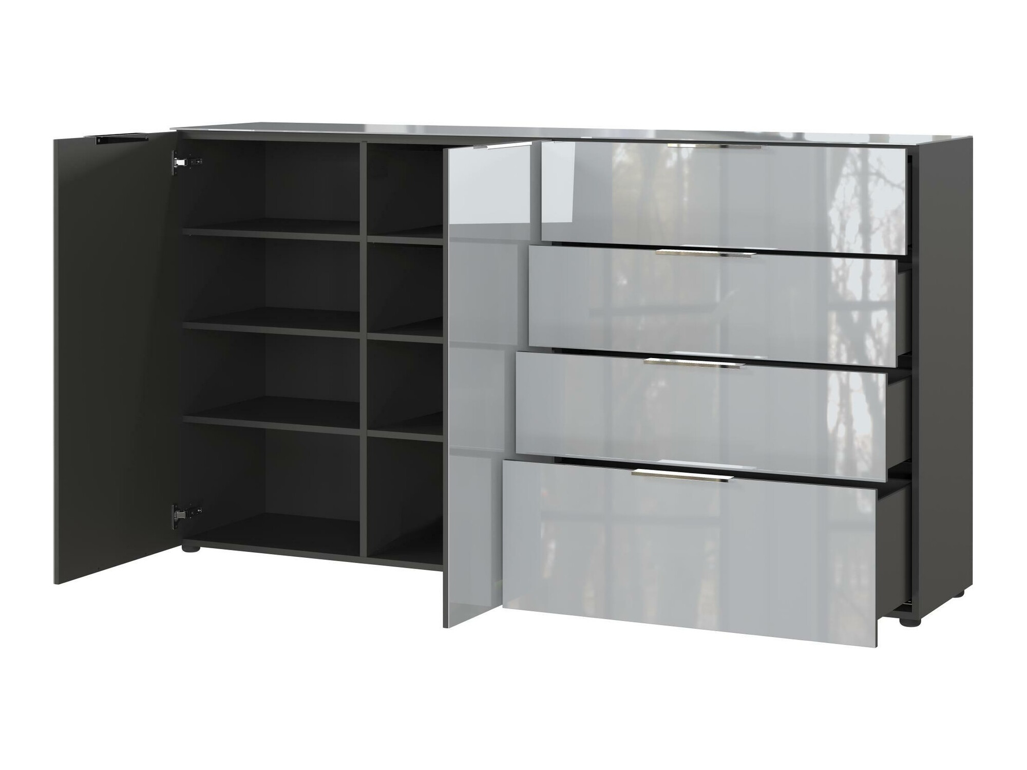 Komoda Sacramento 302 (Grafitas + Blizgus pilkas)