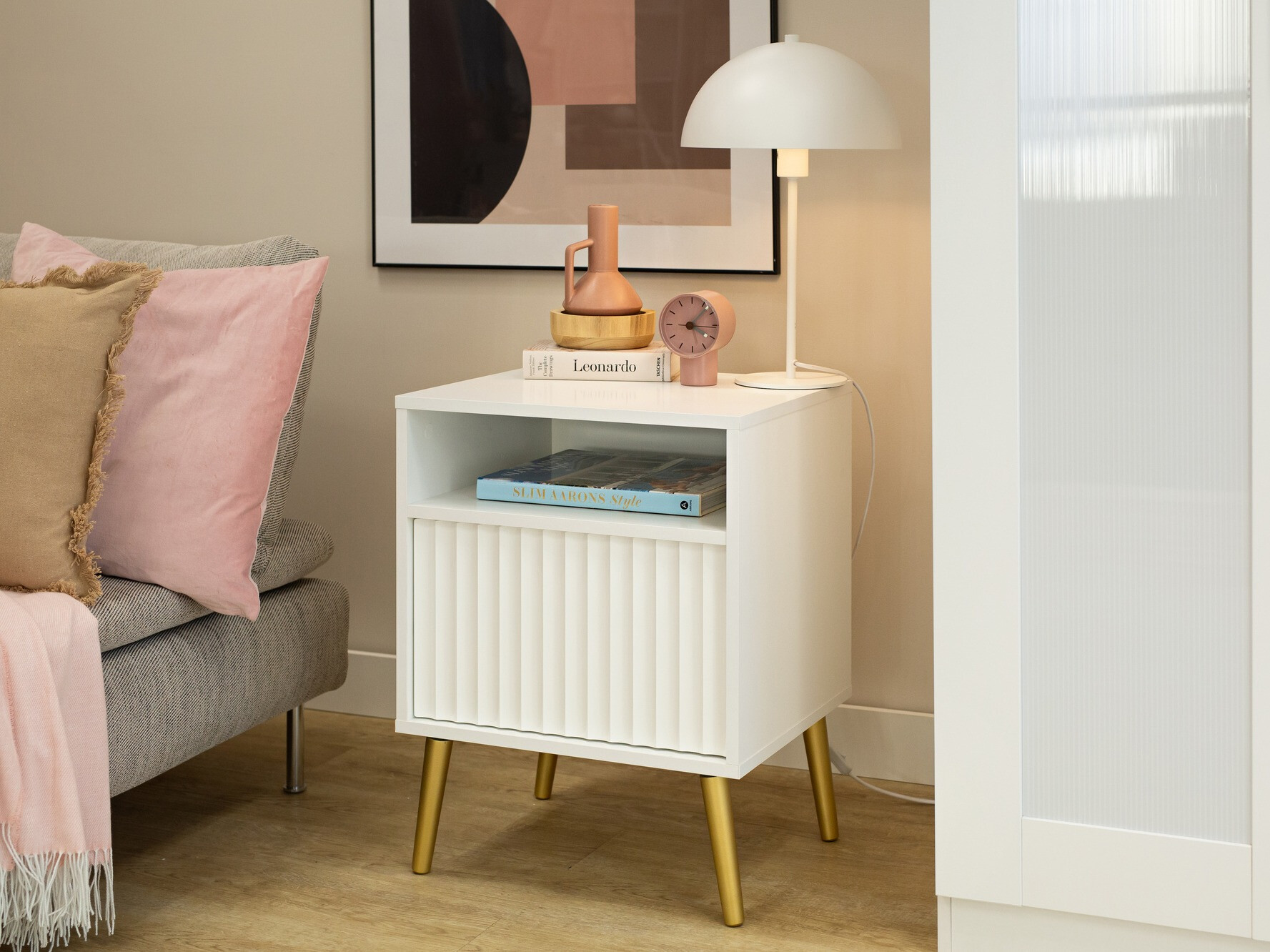 Naktinis staliukas Cirferi 106 (Balta + Auksinė)