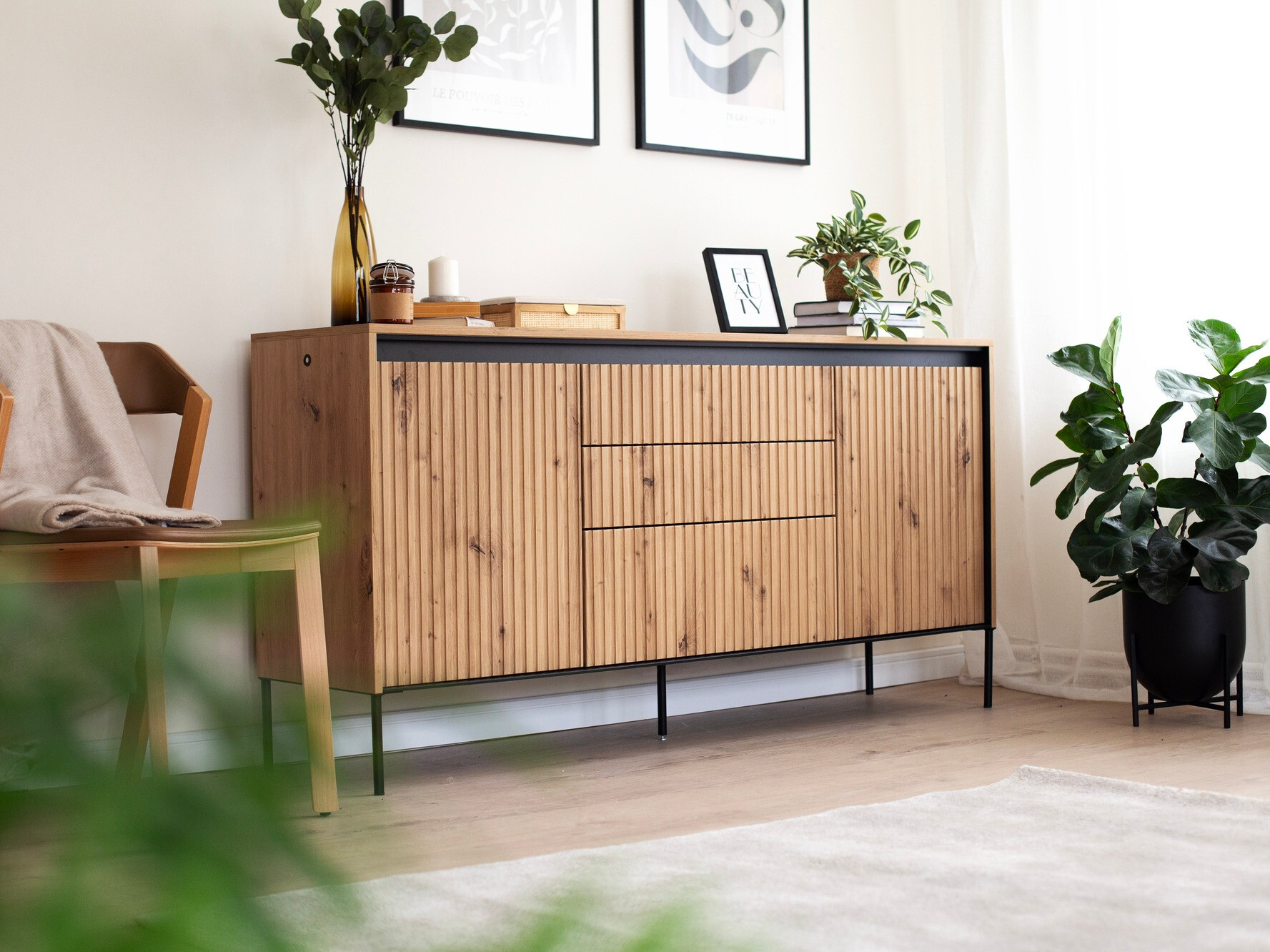 Komoda Fernolu 100 (Artisan ąžuolas + Juoda)