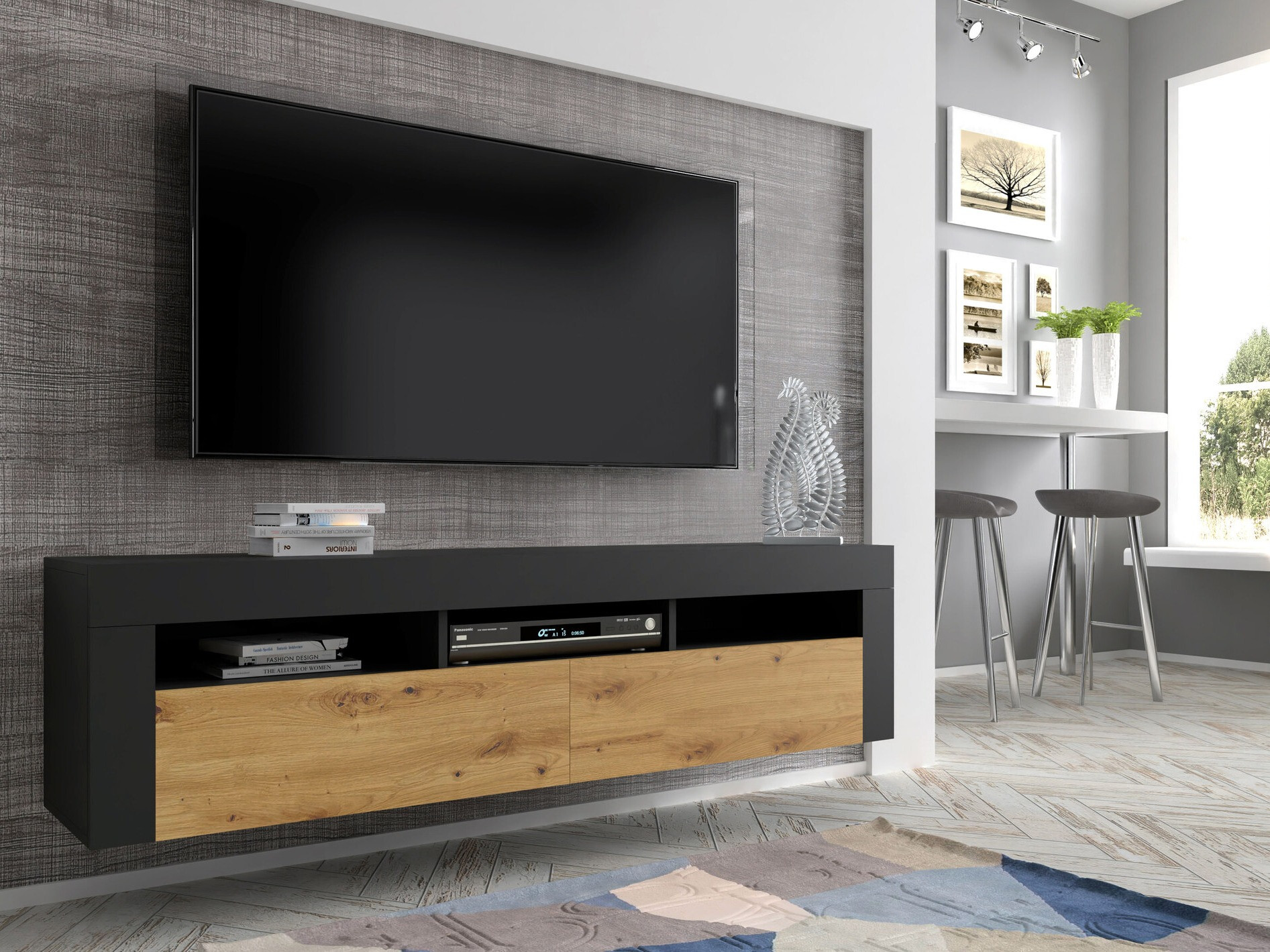 TV staliukas Buffalo 149 (Juoda + Artisan ąžuolas)