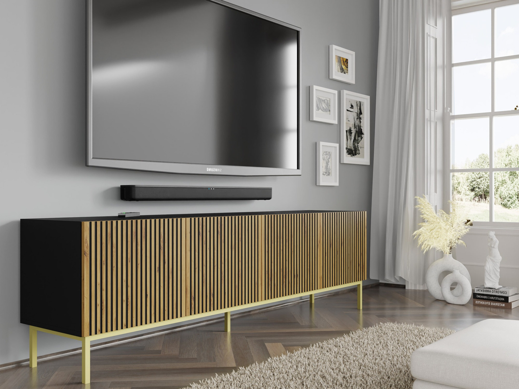 TV staliukas Talsalu 101 (Artisan ąžuolas + Juoda)