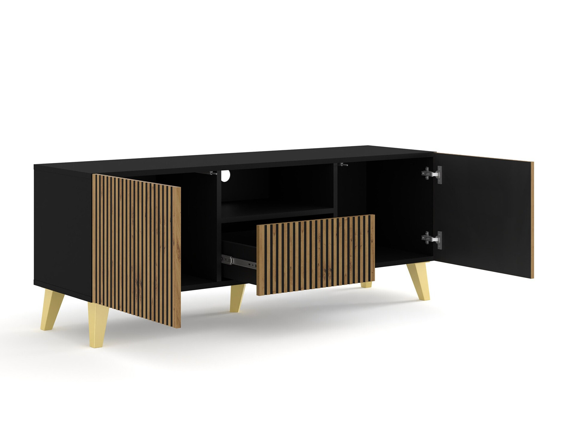 TV staliukas Buffalo 156 (Juoda + Artisan ąžuolas)