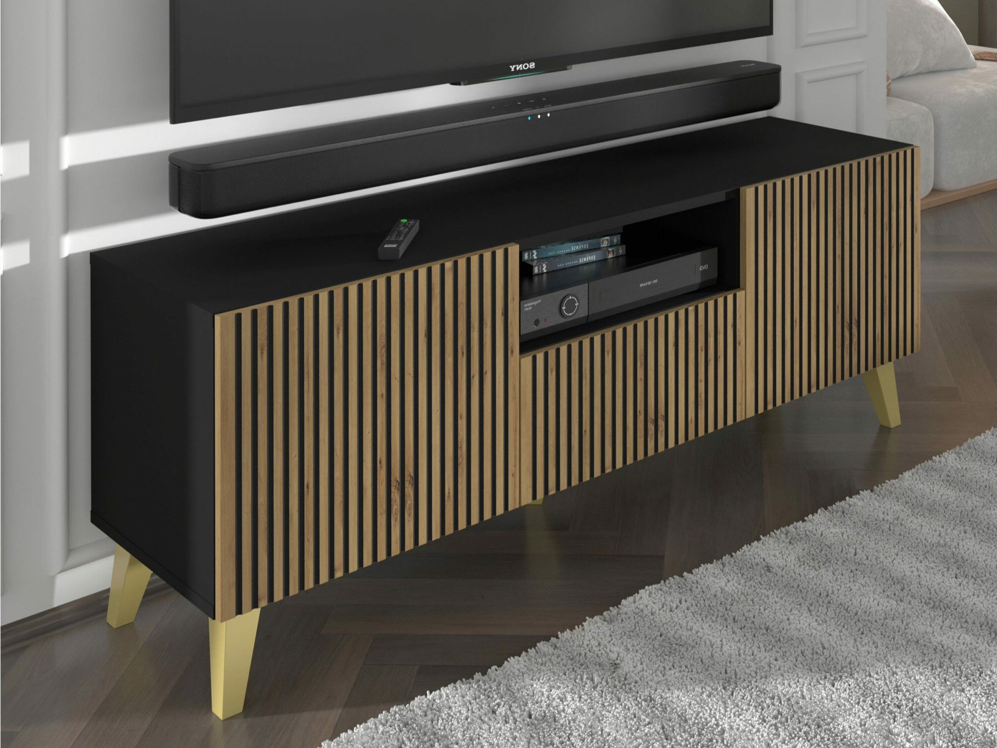 TV staliukas Buffalo 156 (Juoda + Artisan ąžuolas)