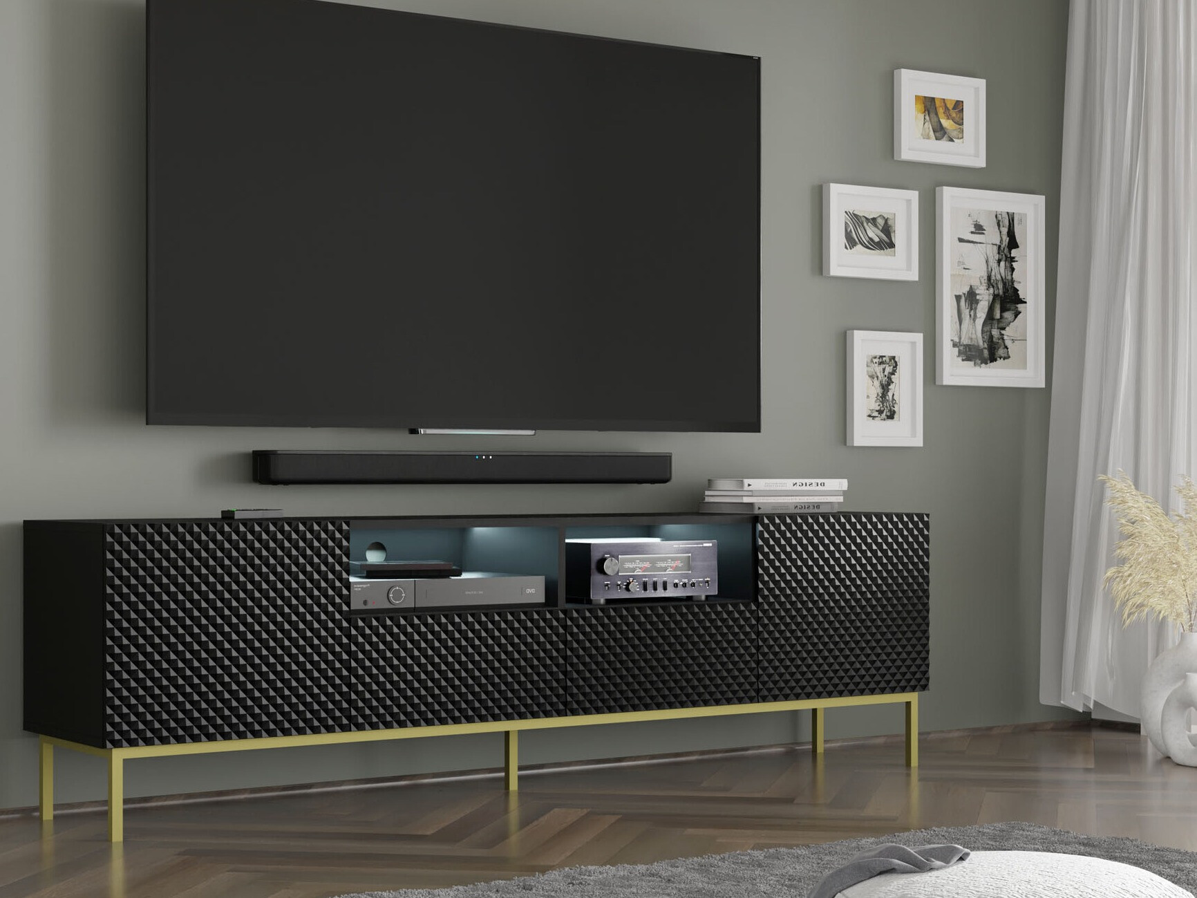 TV staliukas Buffalo 158 (Juoda + Blizgi juoda)