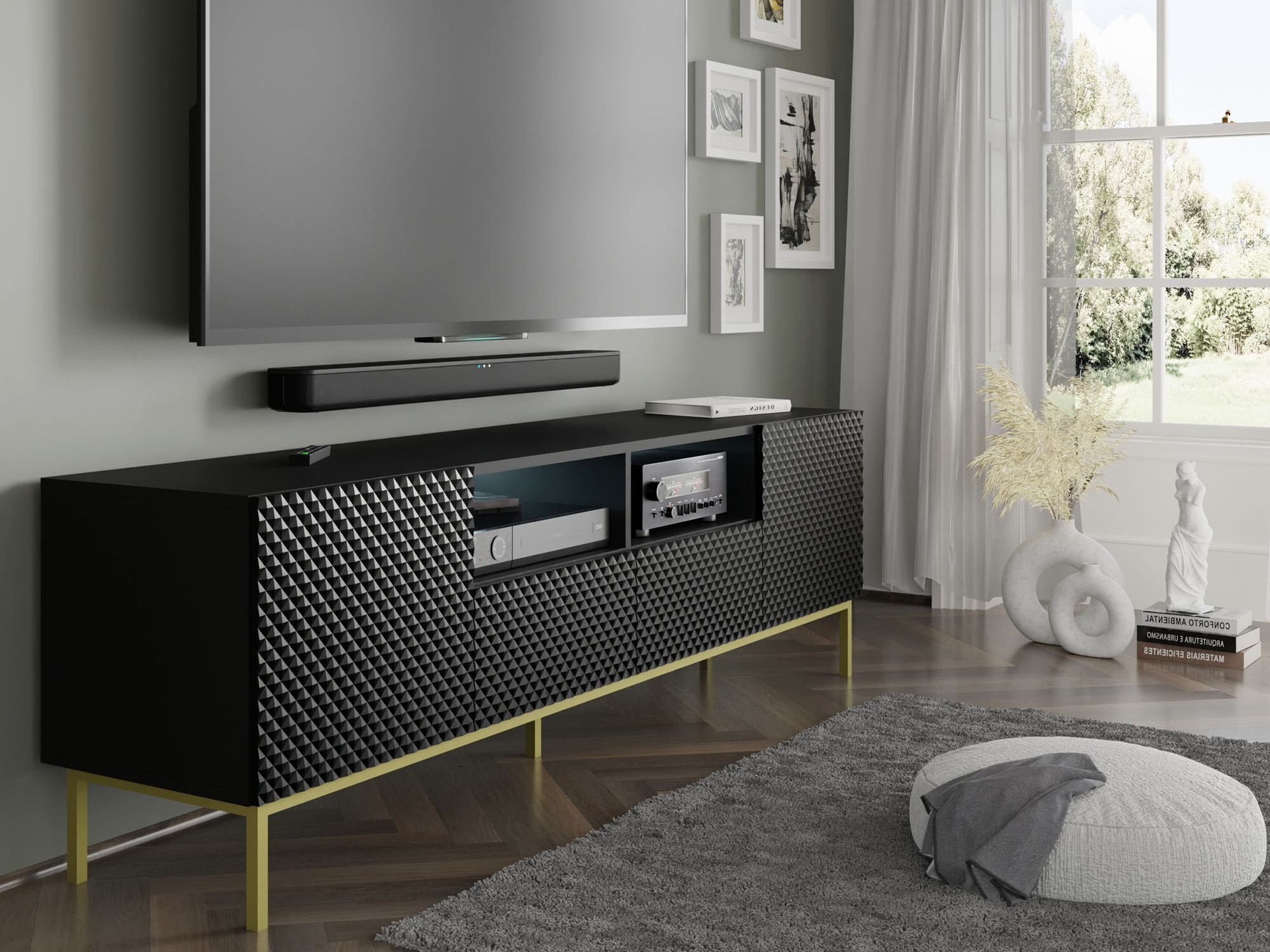 TV staliukas Buffalo 158 (Juoda + Blizgi juoda)