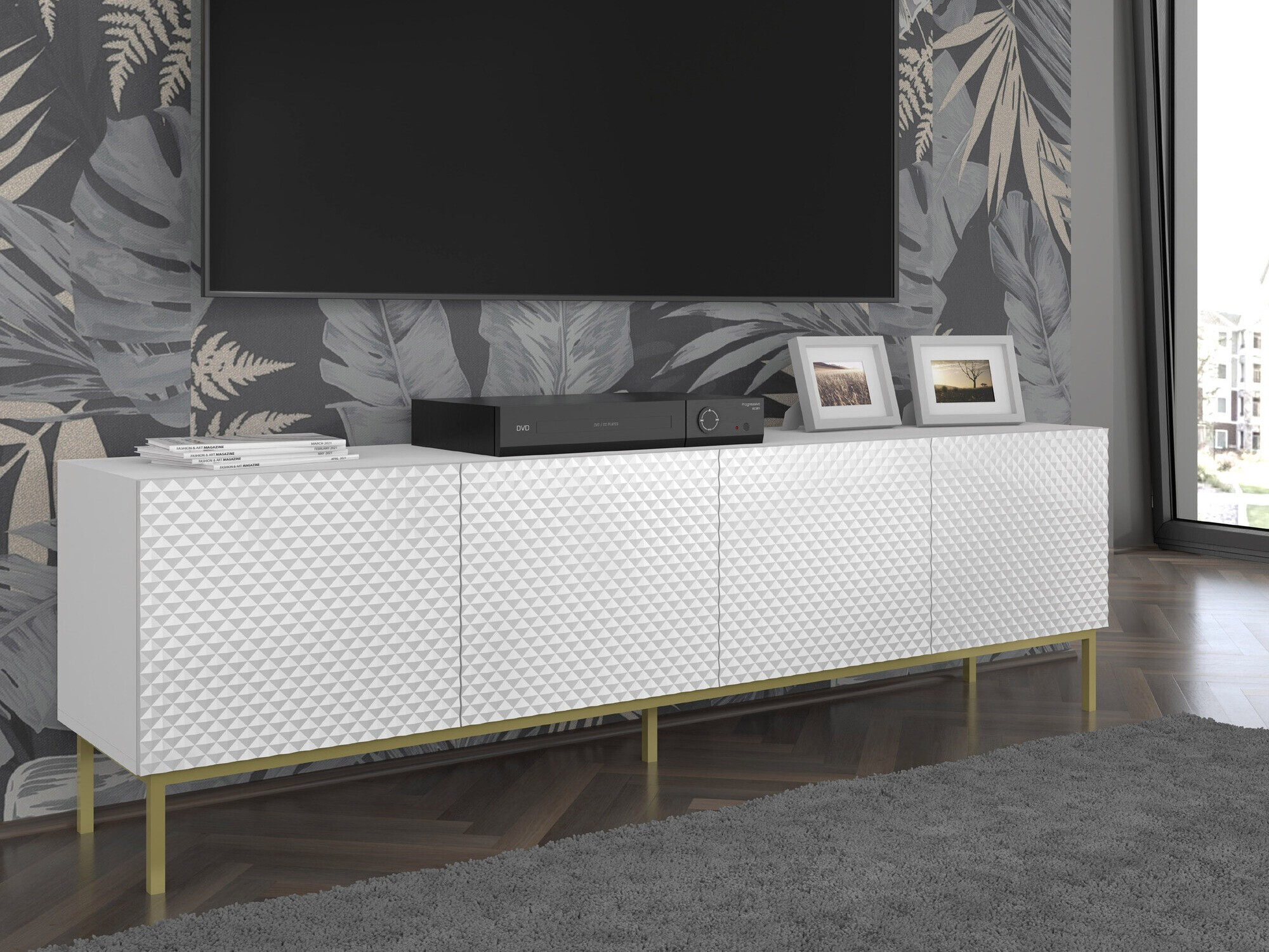 TV staliukas Odelomu 100 (Balta + Blizgi balta)