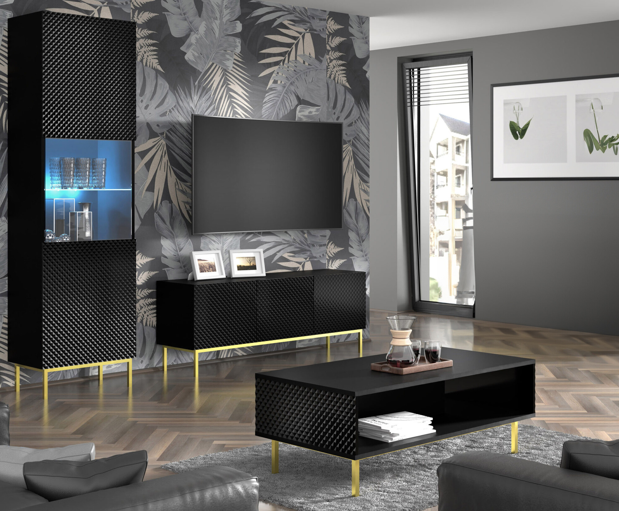 TV staliukas Odelomu 101 (Juoda + Blizgi juoda)