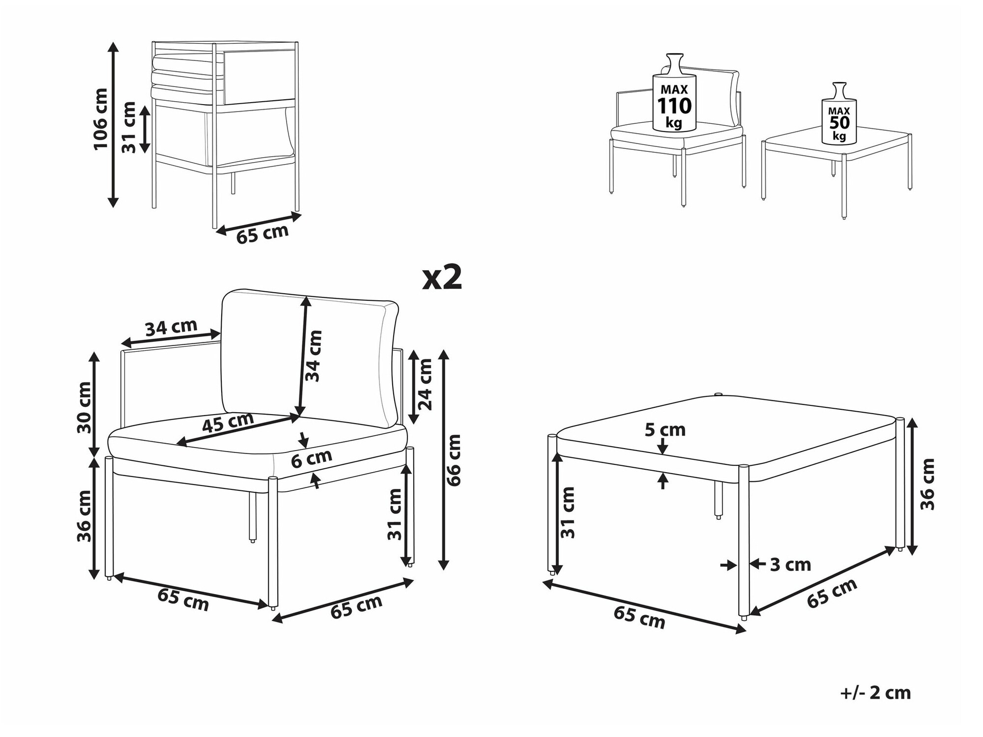 Lauko baldų komplektas Berwyn 1946 (Oranžinė)