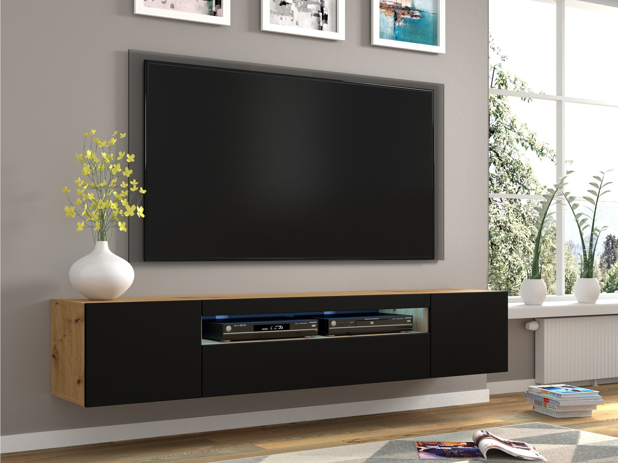 TV staliukas Morteo 104 (Artisan ąžuolas + Juoda)